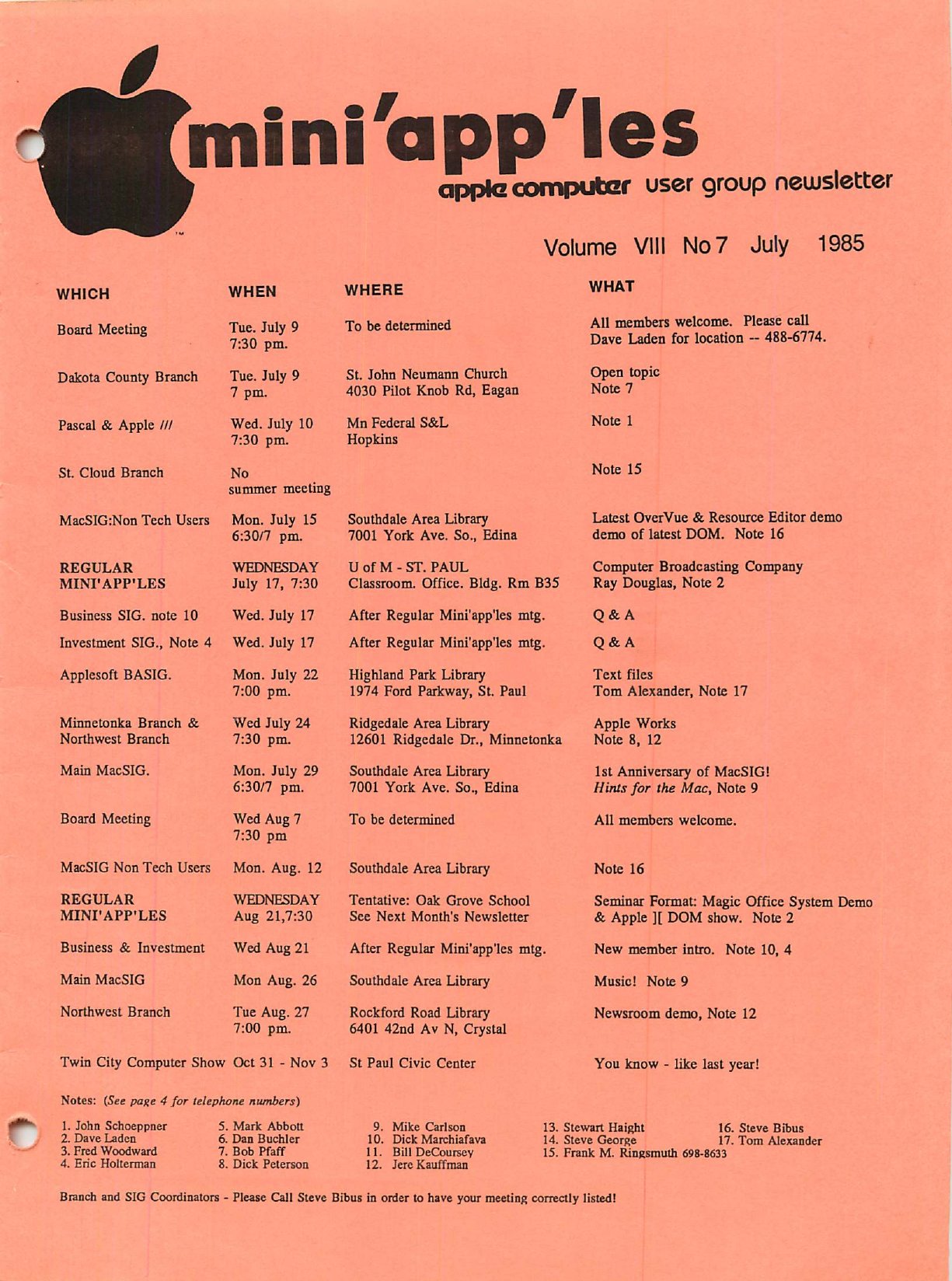 Mini'app'les Newsletter — July 1985