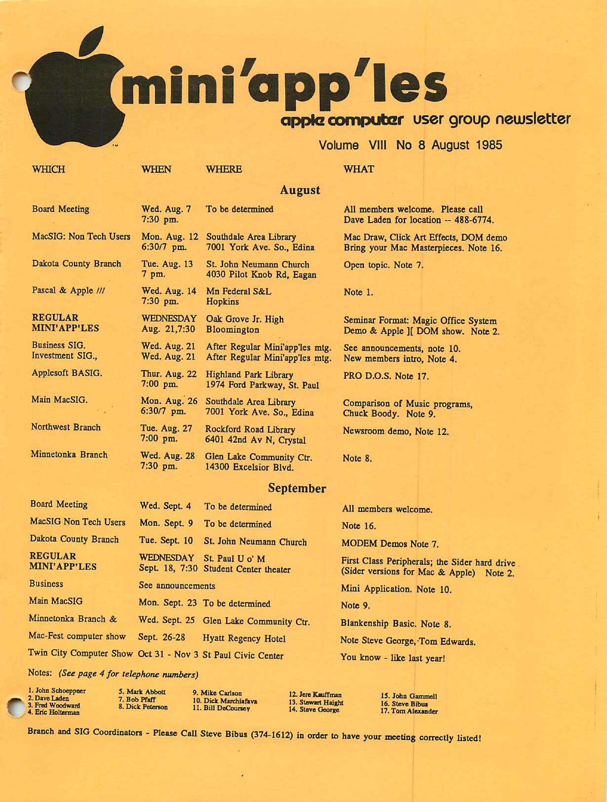 Mini'app'les Newsletter — August 1985