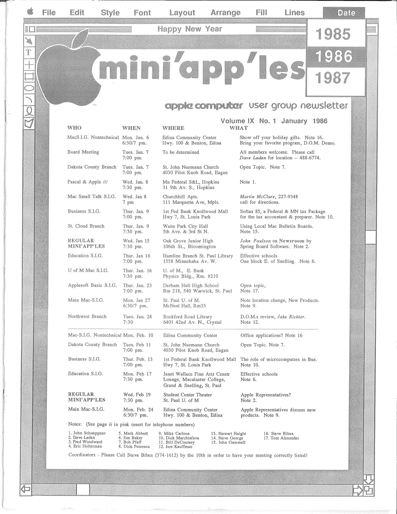 Mini'app'les Newsletter — January 1986