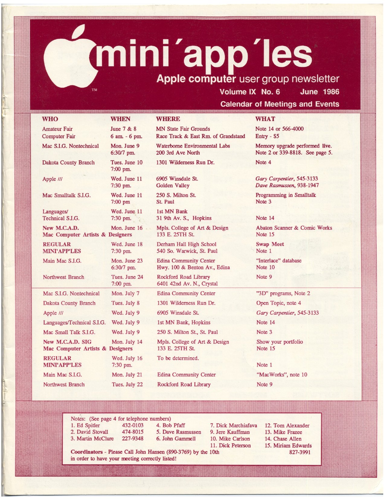 Mini'app'les Newsletter — June 1986