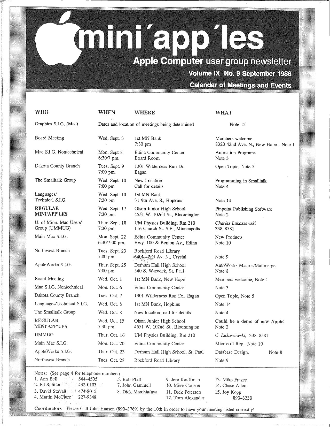 Mini'app'les Newsletter — September 1986