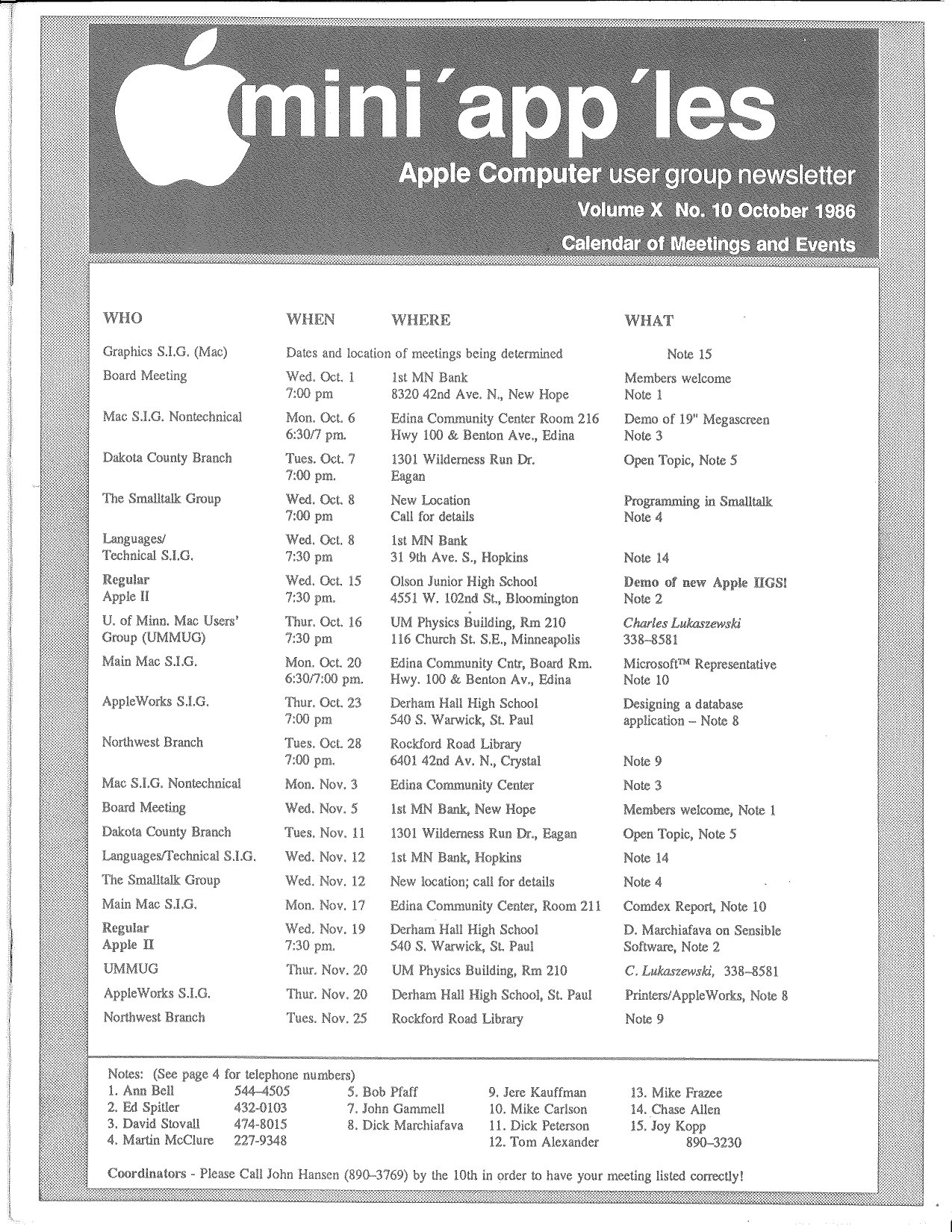 Mini'app'les Newsletter — October 1986