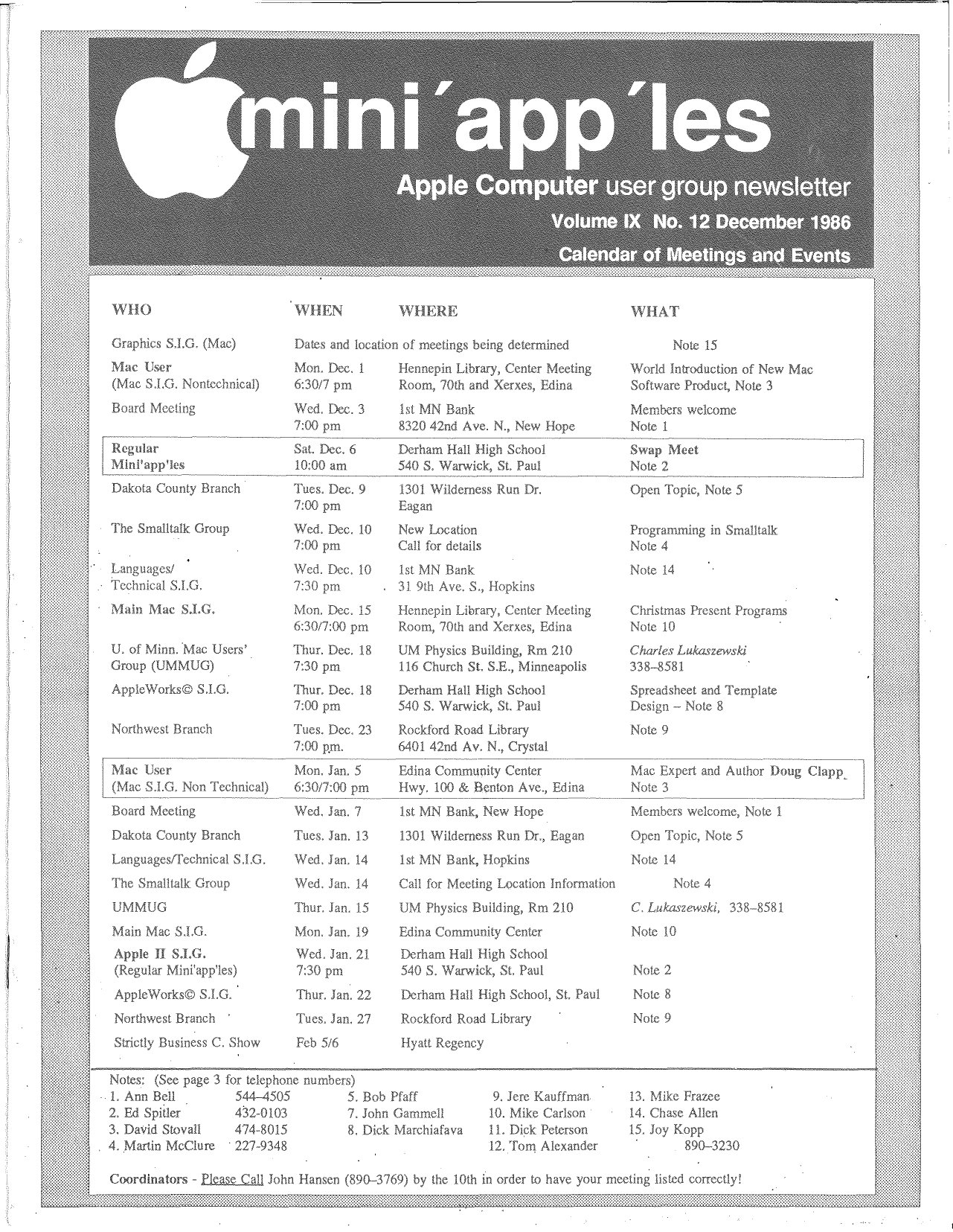 Mini'app'les Newsletter — December 1986