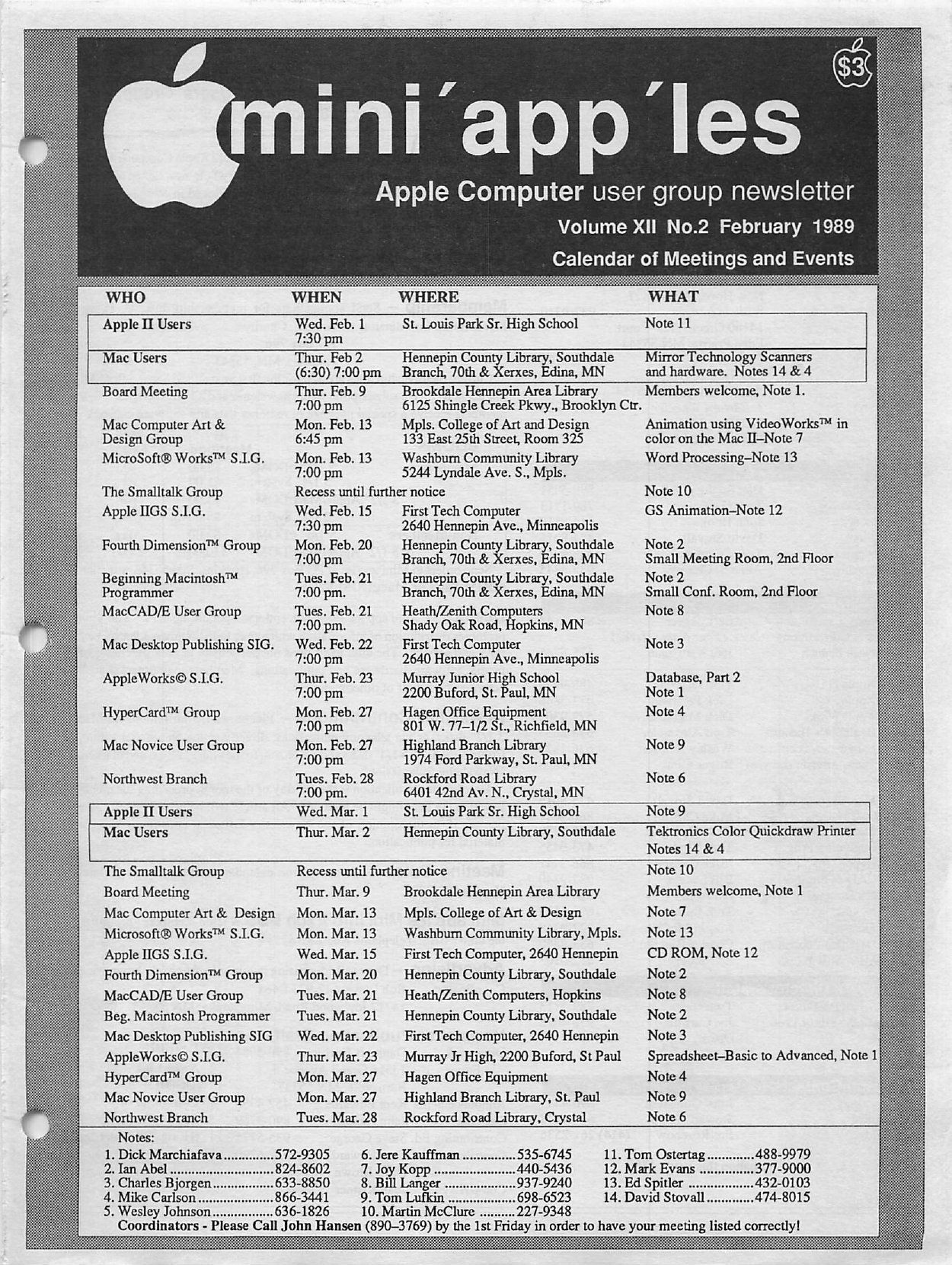 Mini'app'les Newsletter — February 1989