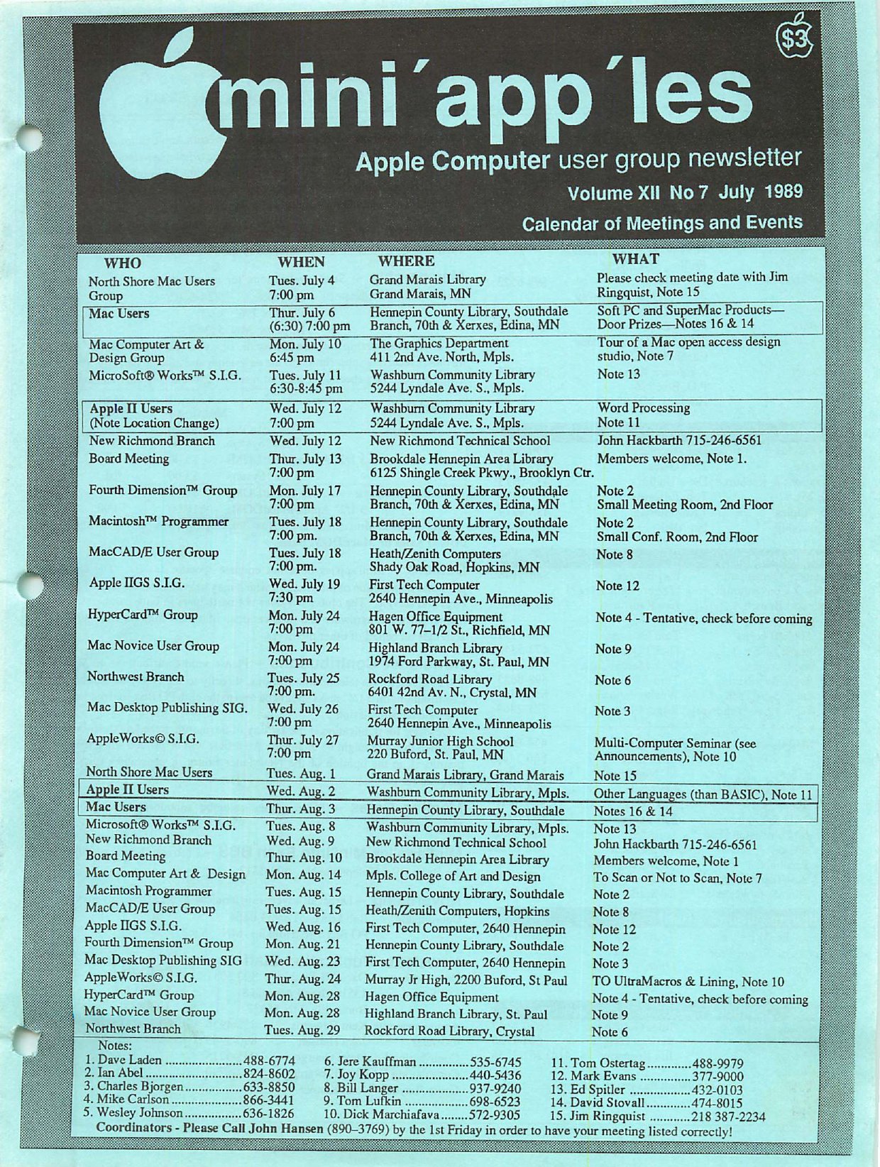 Mini'app'les Newsletter — July 1989