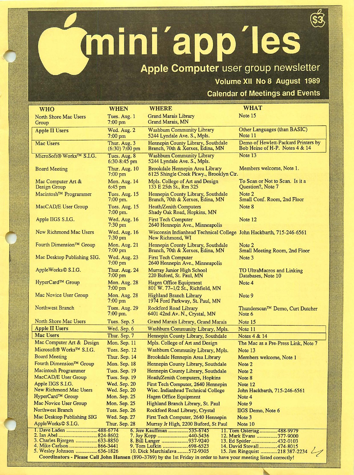 Mini'app'les Newsletter — August 1989