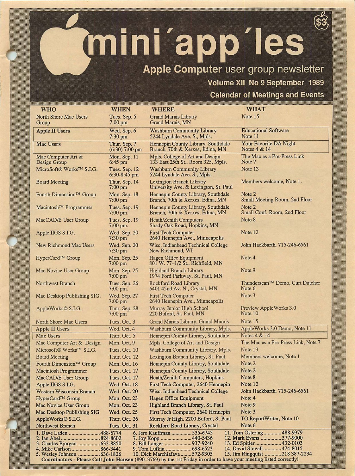 Mini'app'les Newsletter — September 1989