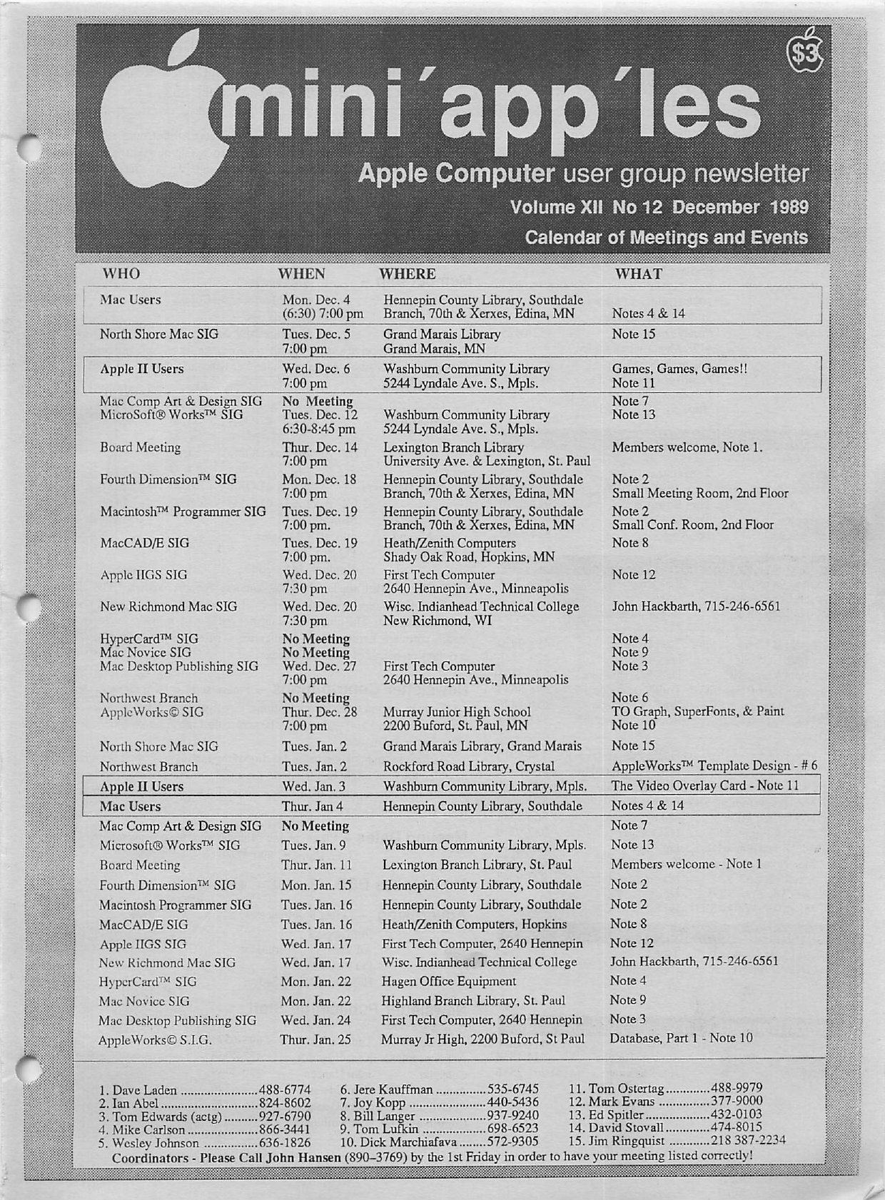 Mini'app'les Newsletter — December 1989