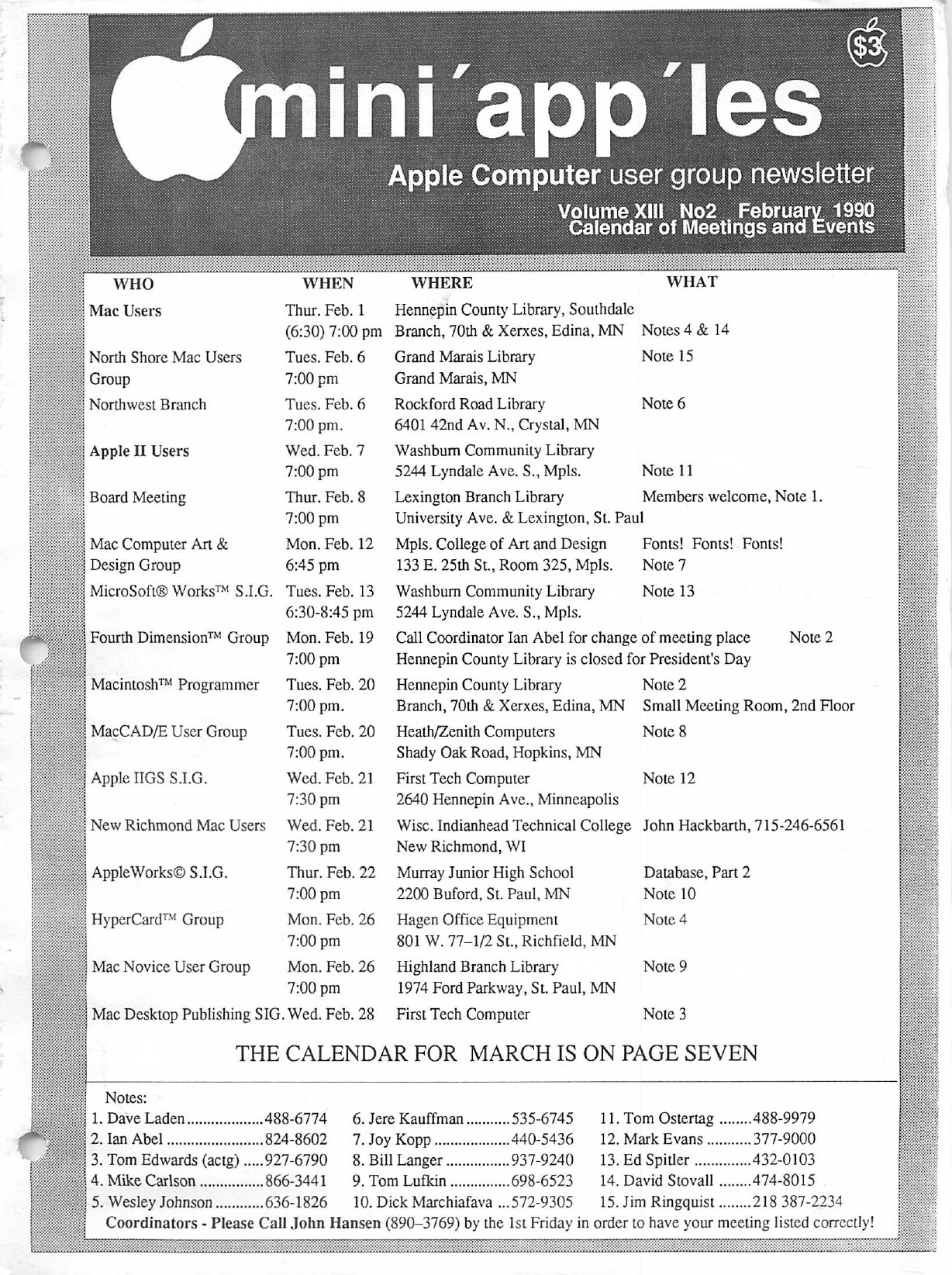 Mini'app'les Newsletter — February 1990