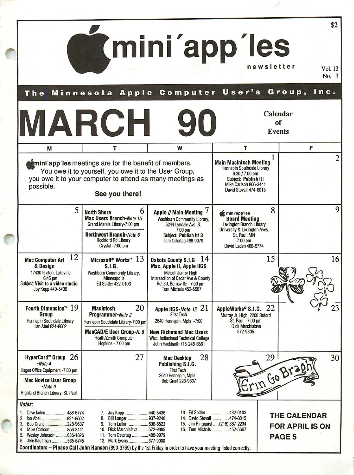 Mini'app'les Newsletter — March 1990