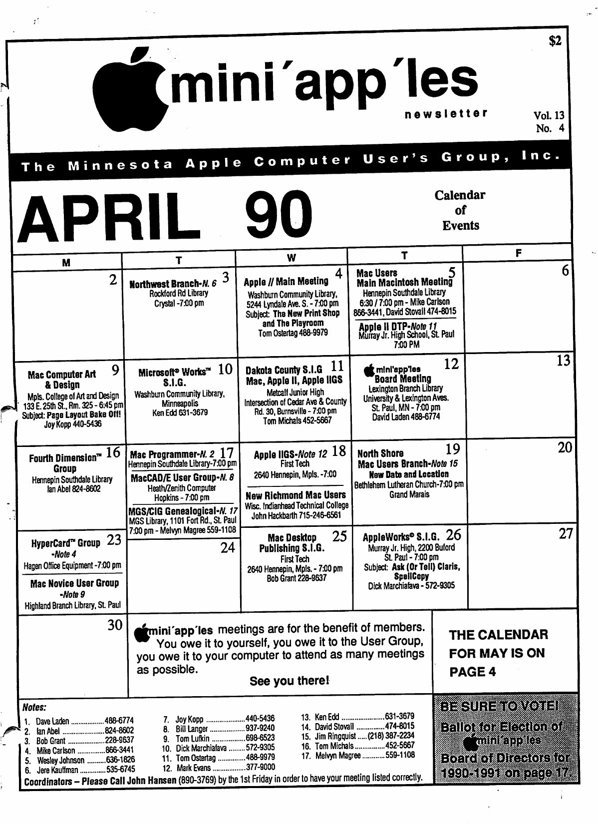 Mini'app'les Newsletter — April 1990
