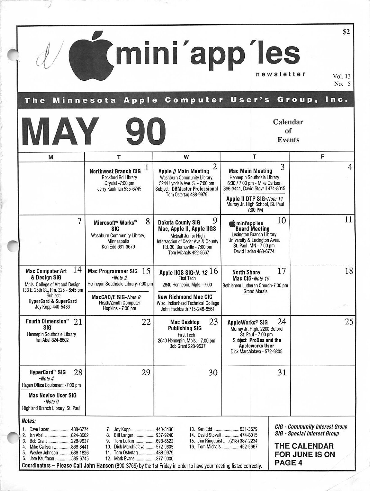 Mini'app'les Newsletter — May 1990