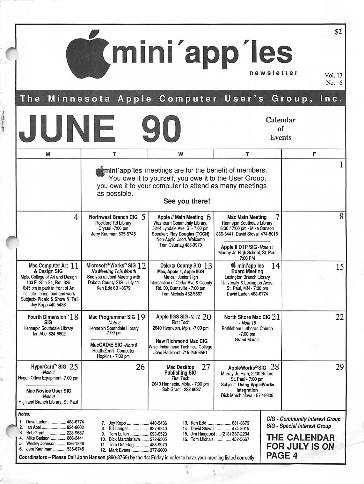 Mini'app'les Newsletter — June 1990