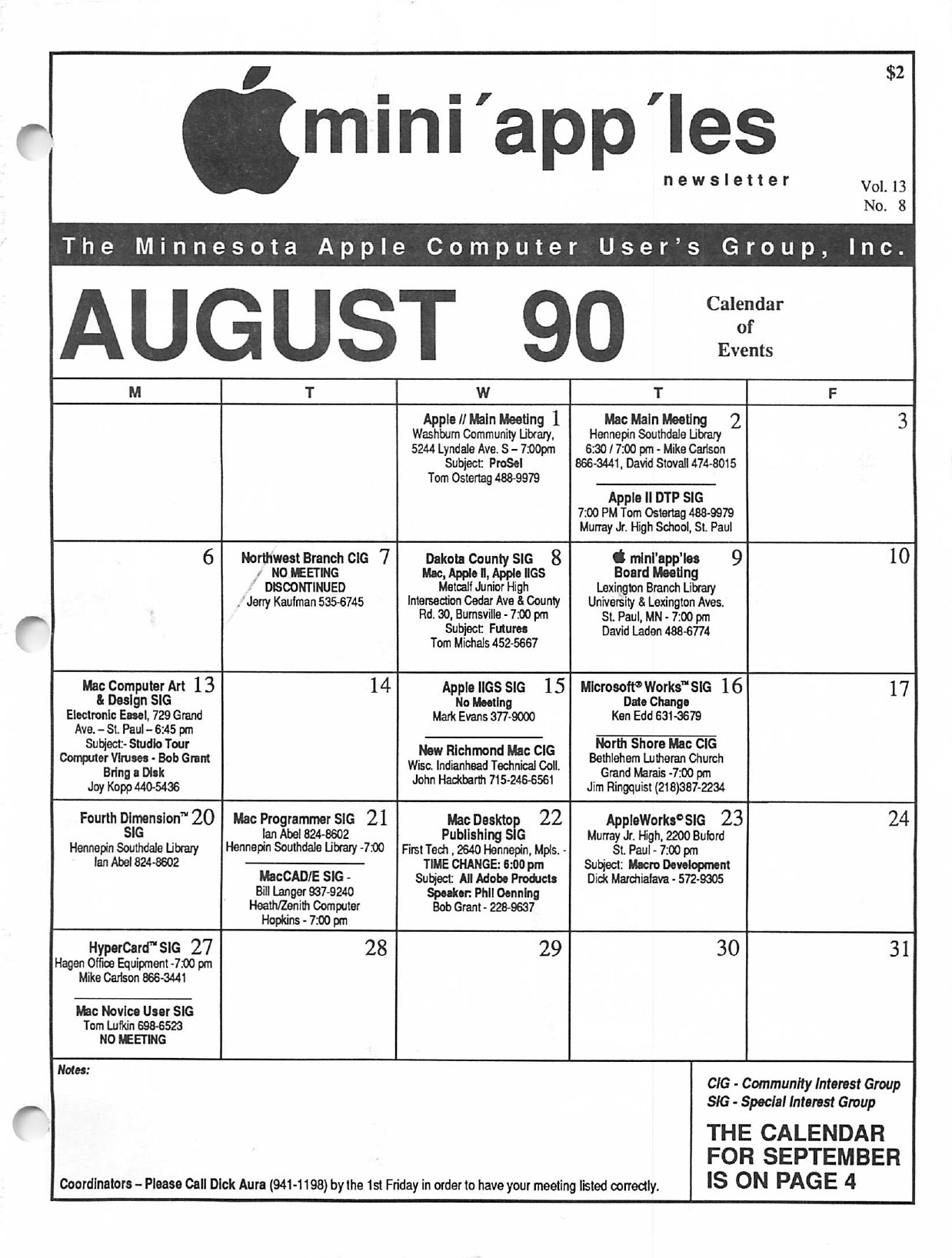 Mini'app'les Newsletter — August 1990