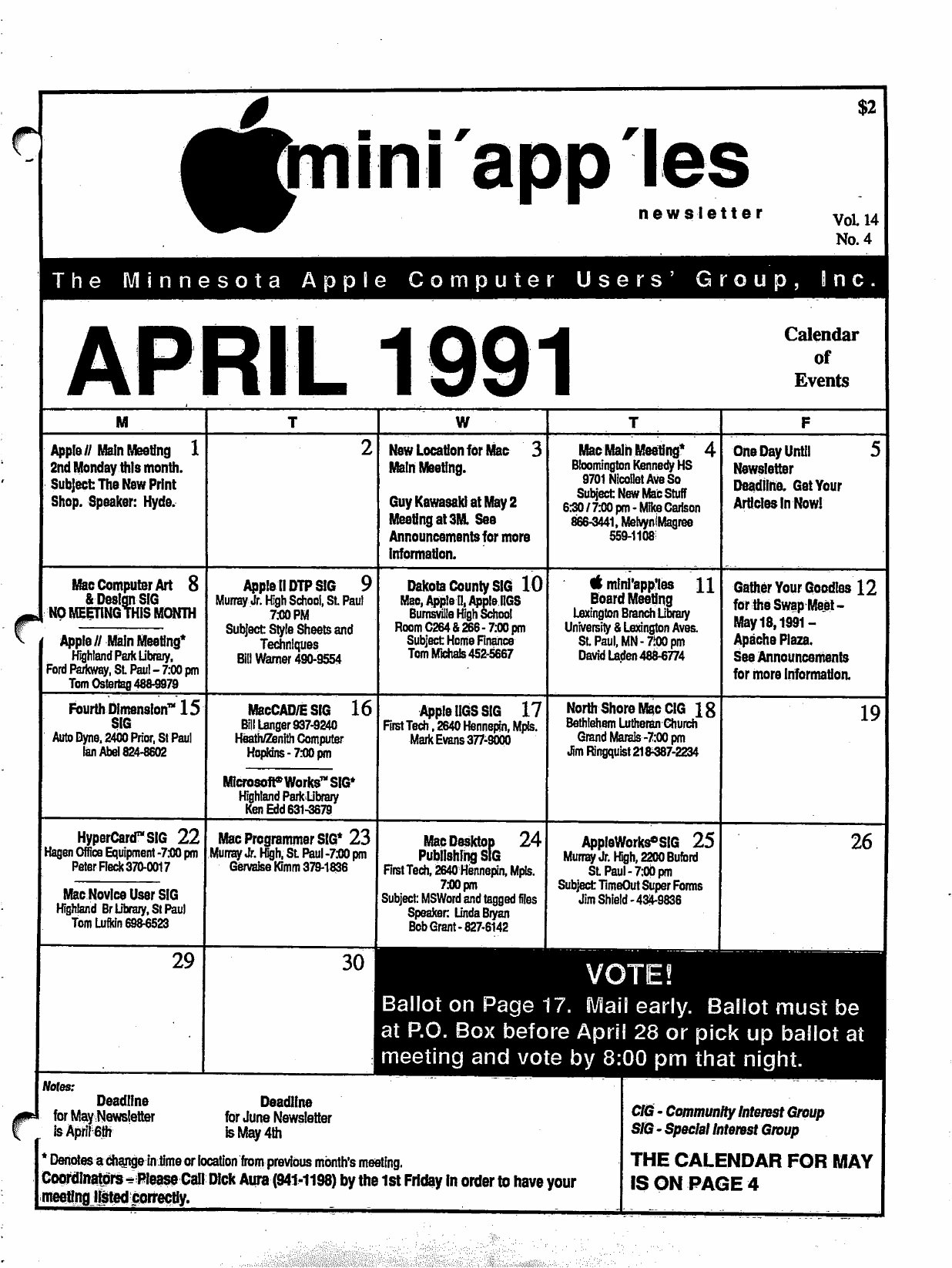 Mini'app'les Newsletter — April 1991