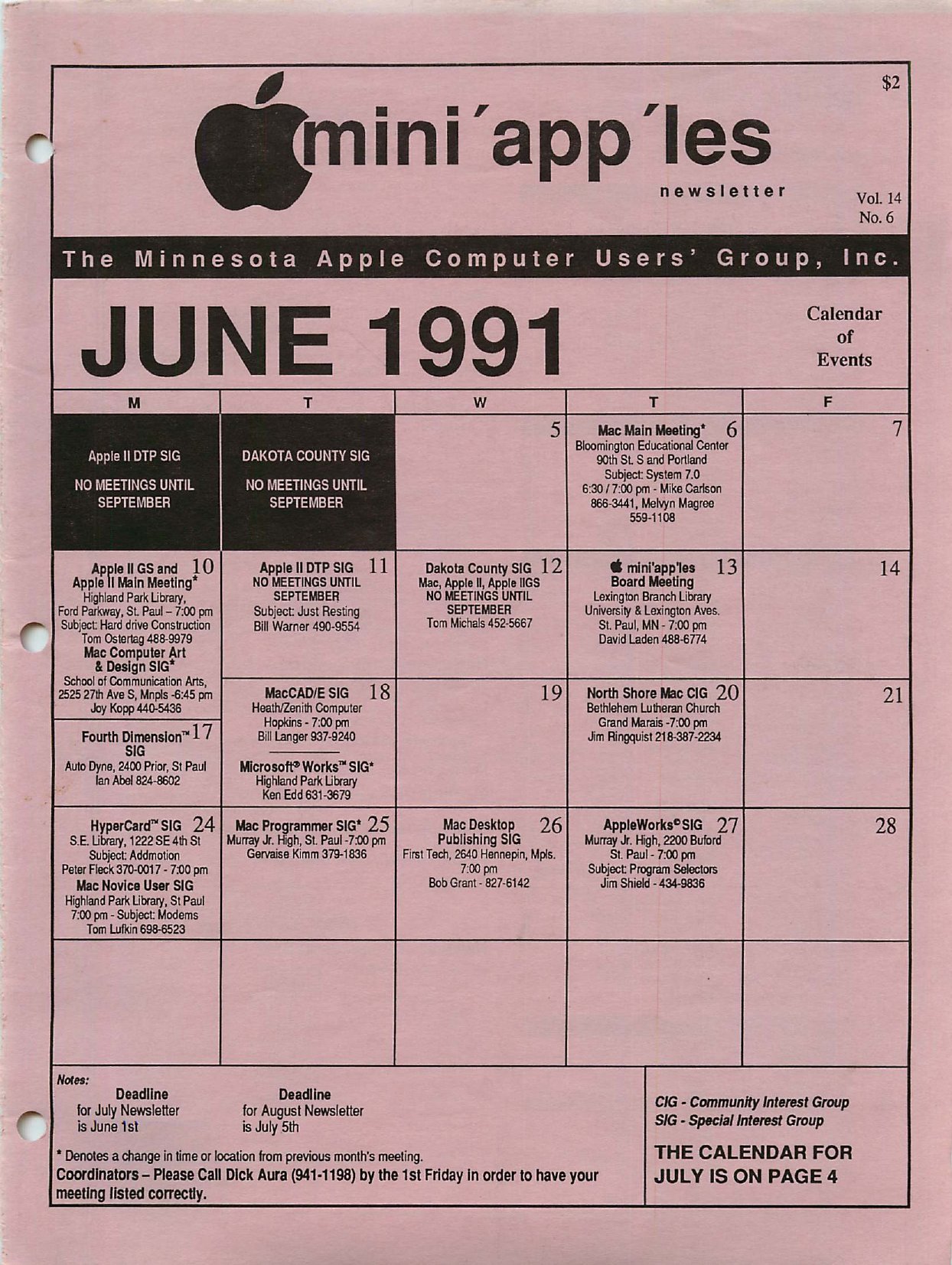 Mini'app'les Newsletter — June 1991