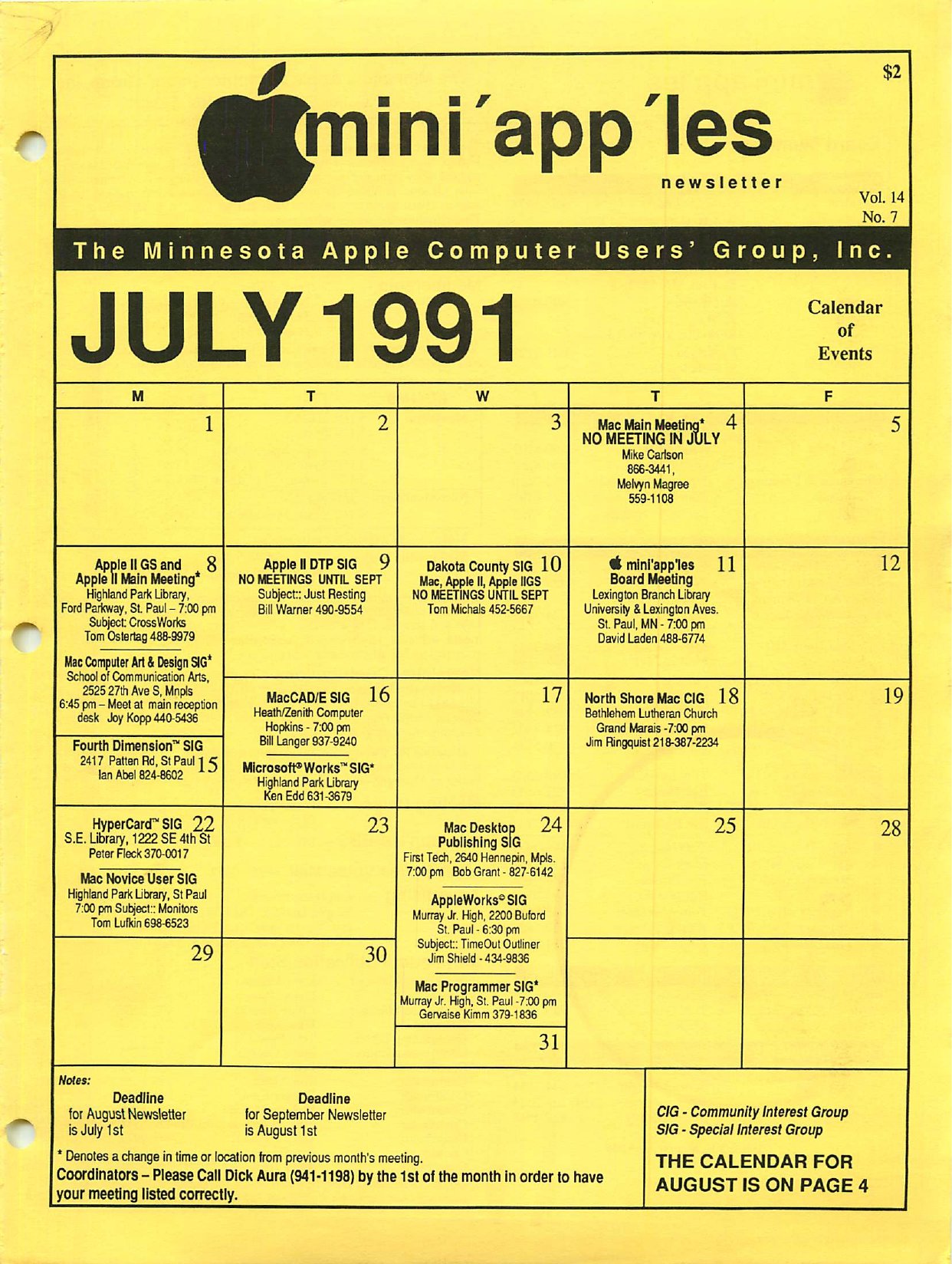 Mini'app'les Newsletter — July 1991
