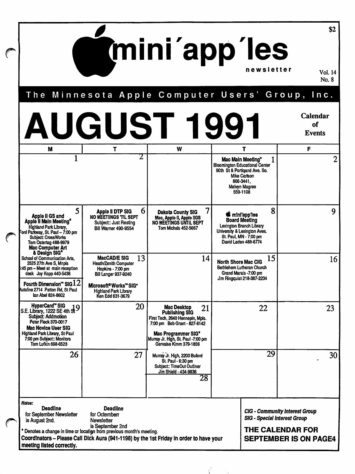 Mini'app'les Newsletter — August 1991