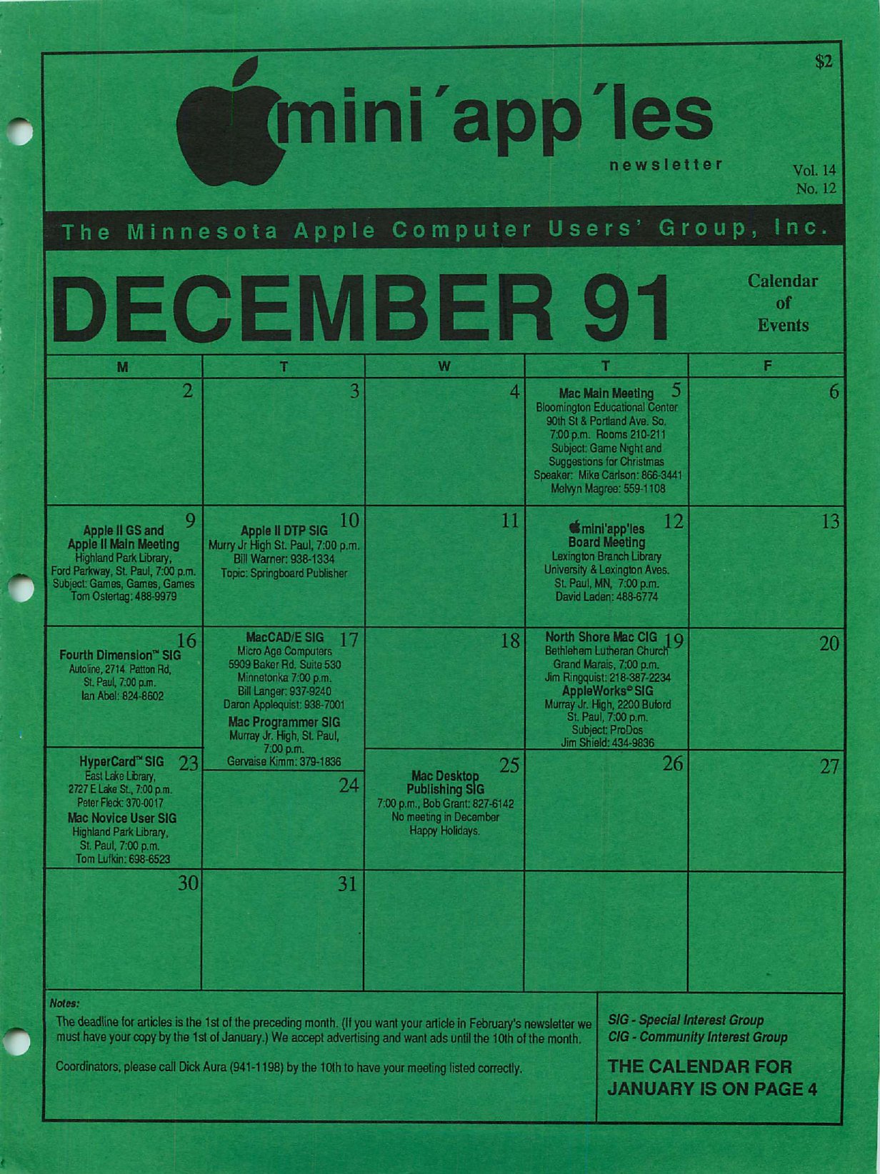 Mini'app'les Newsletter — December 1991
