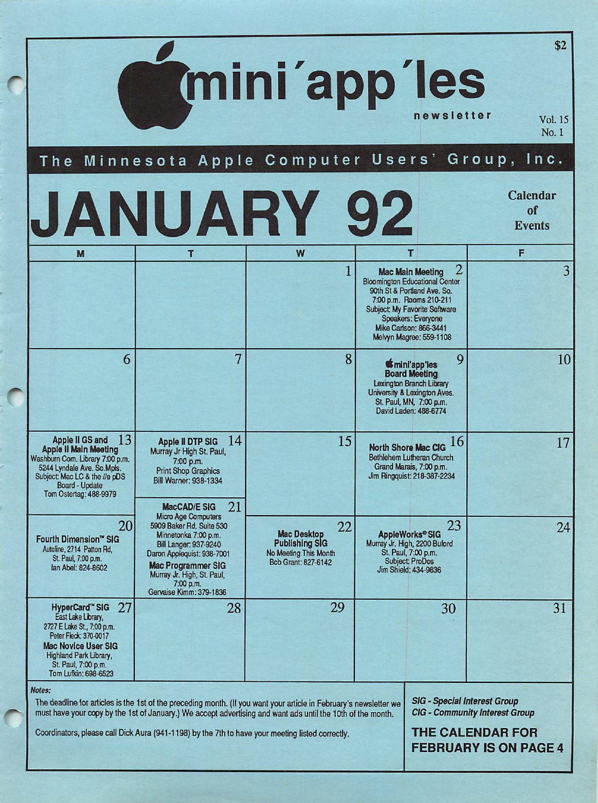 Mini'app'les Newsletter — January 1992