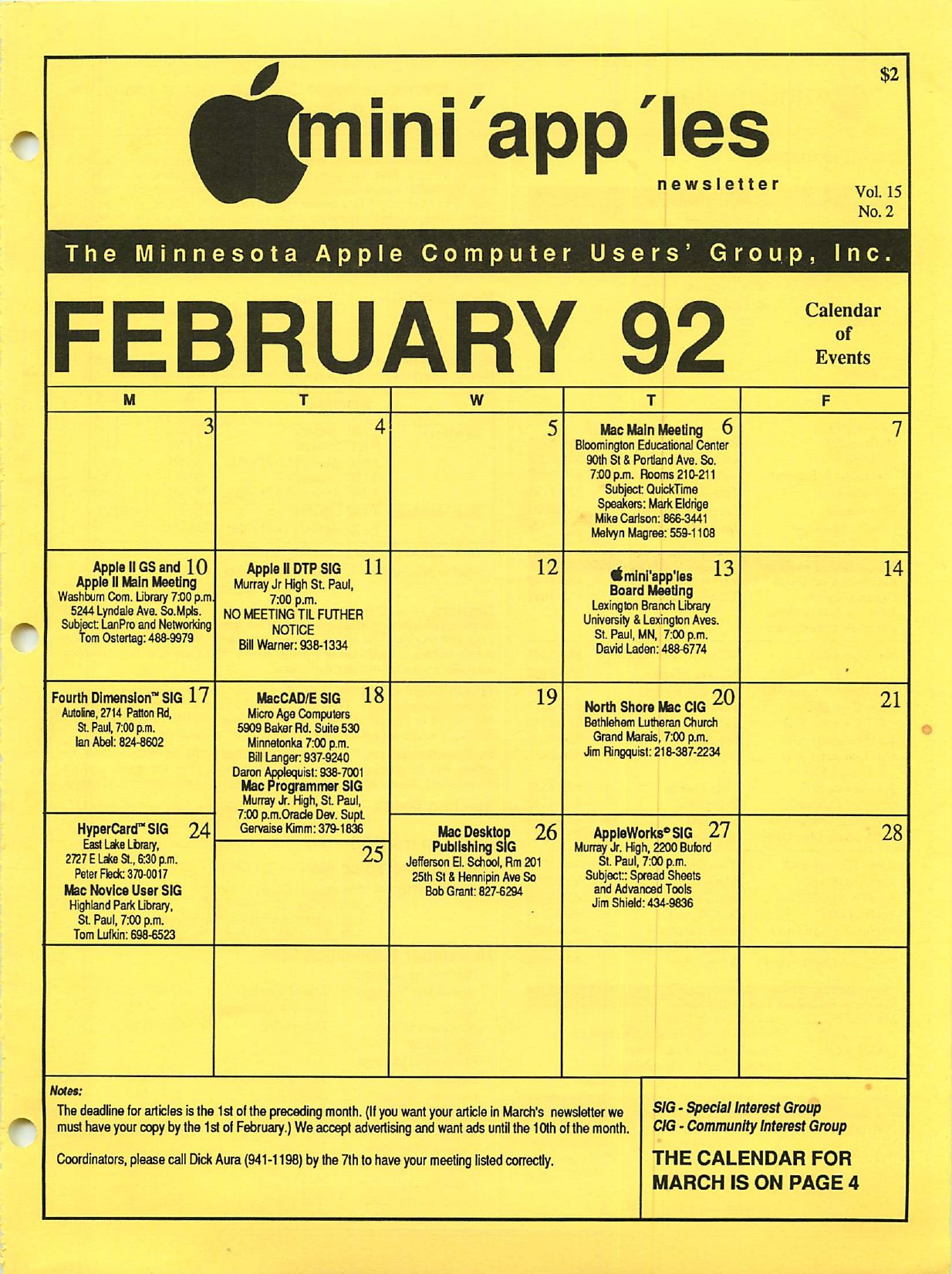 Mini'app'les Newsletter — February 1992