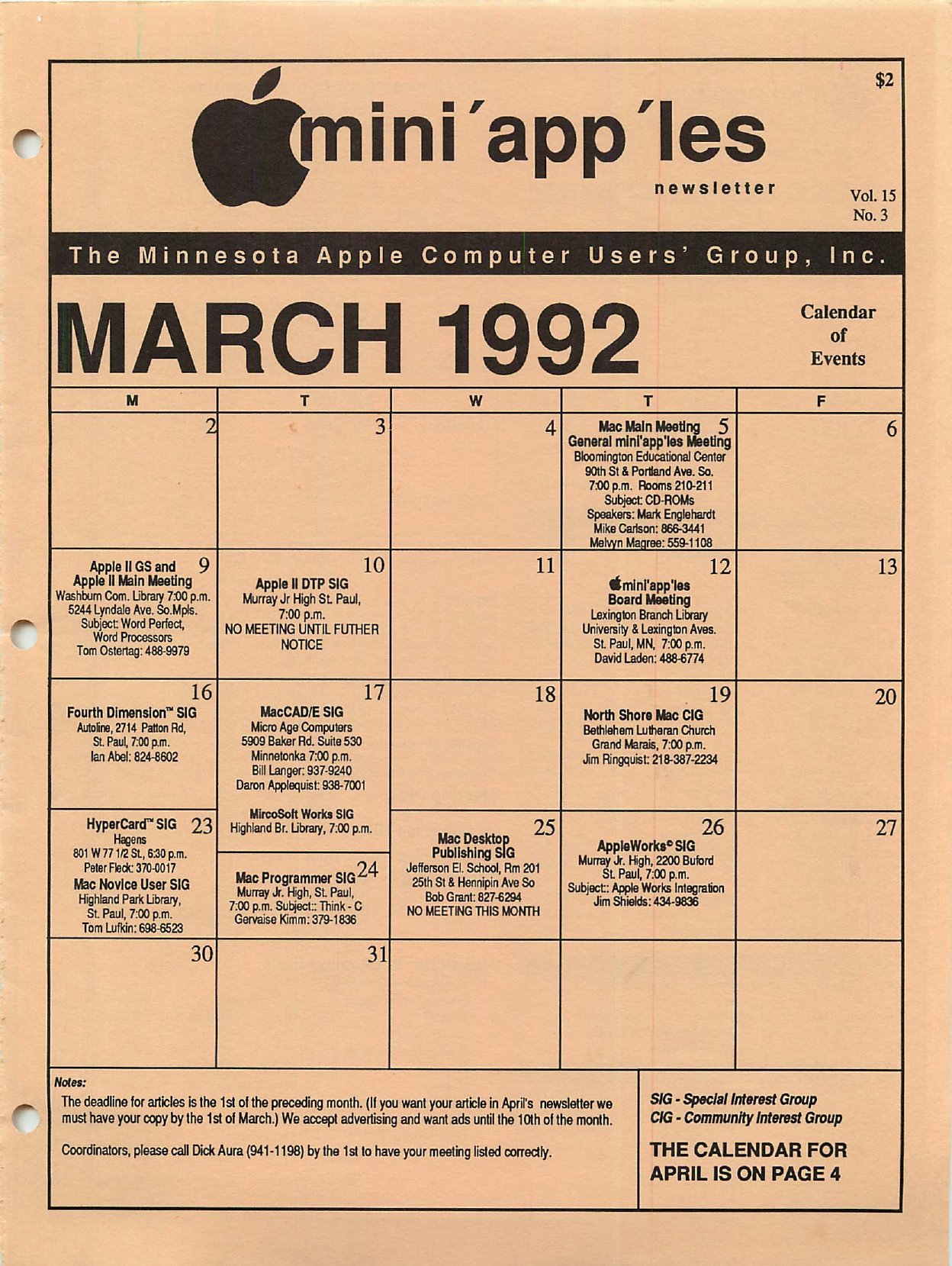 Mini'app'les Newsletter — March 1992