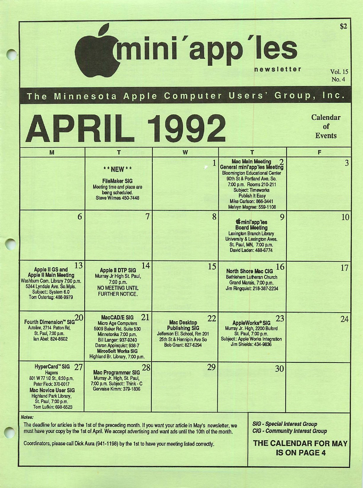 Mini'app'les Newsletter — April 1992