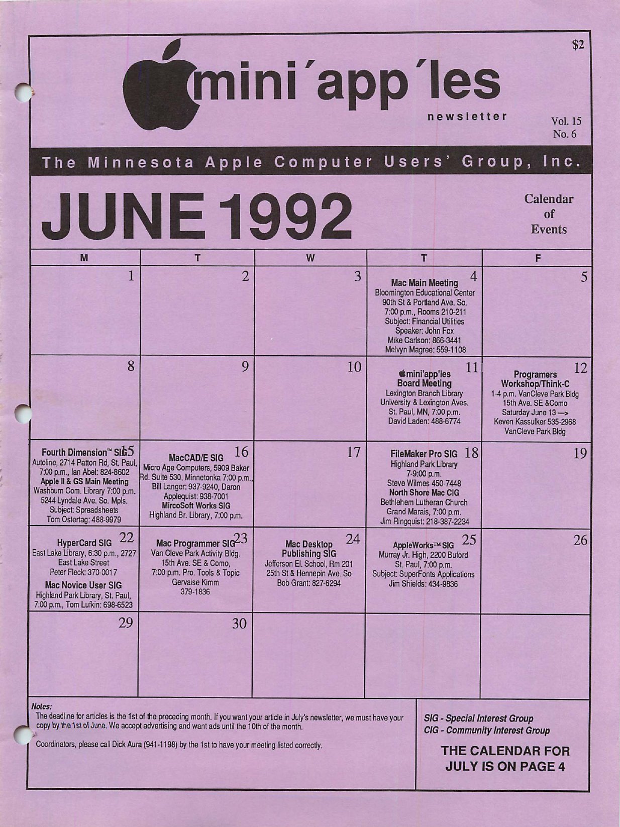 Mini'app'les Newsletter — June 1992