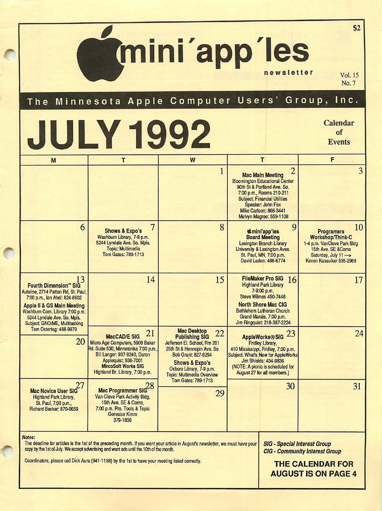 Mini'app'les Newsletter — July 1992