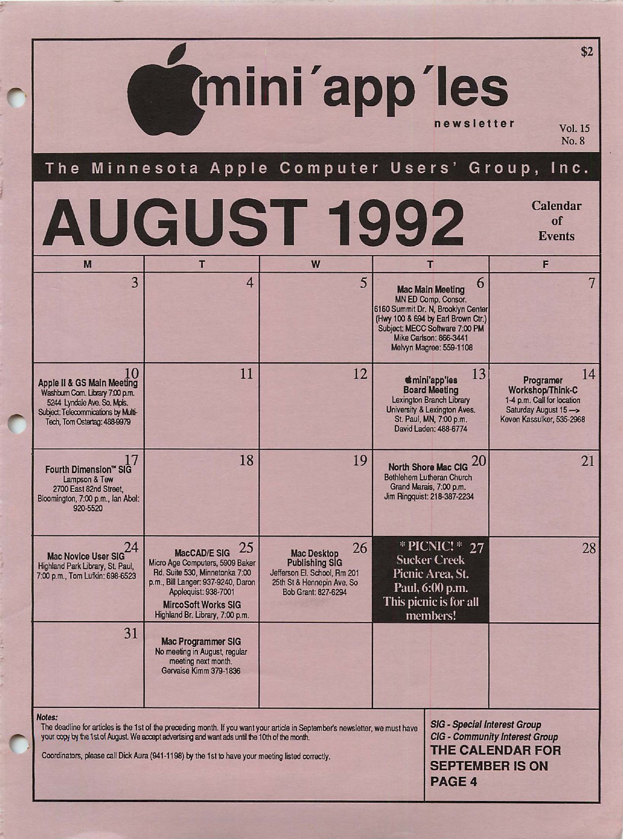 Mini'app'les Newsletter — August 1992