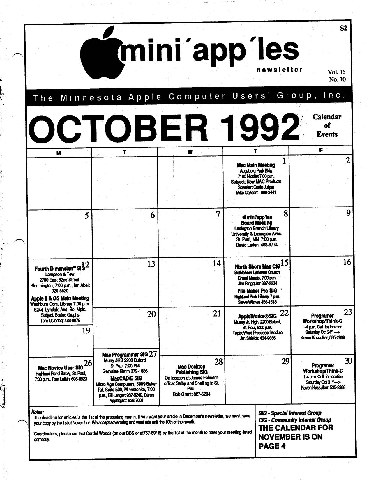 Mini'app'les Newsletter — October 1992