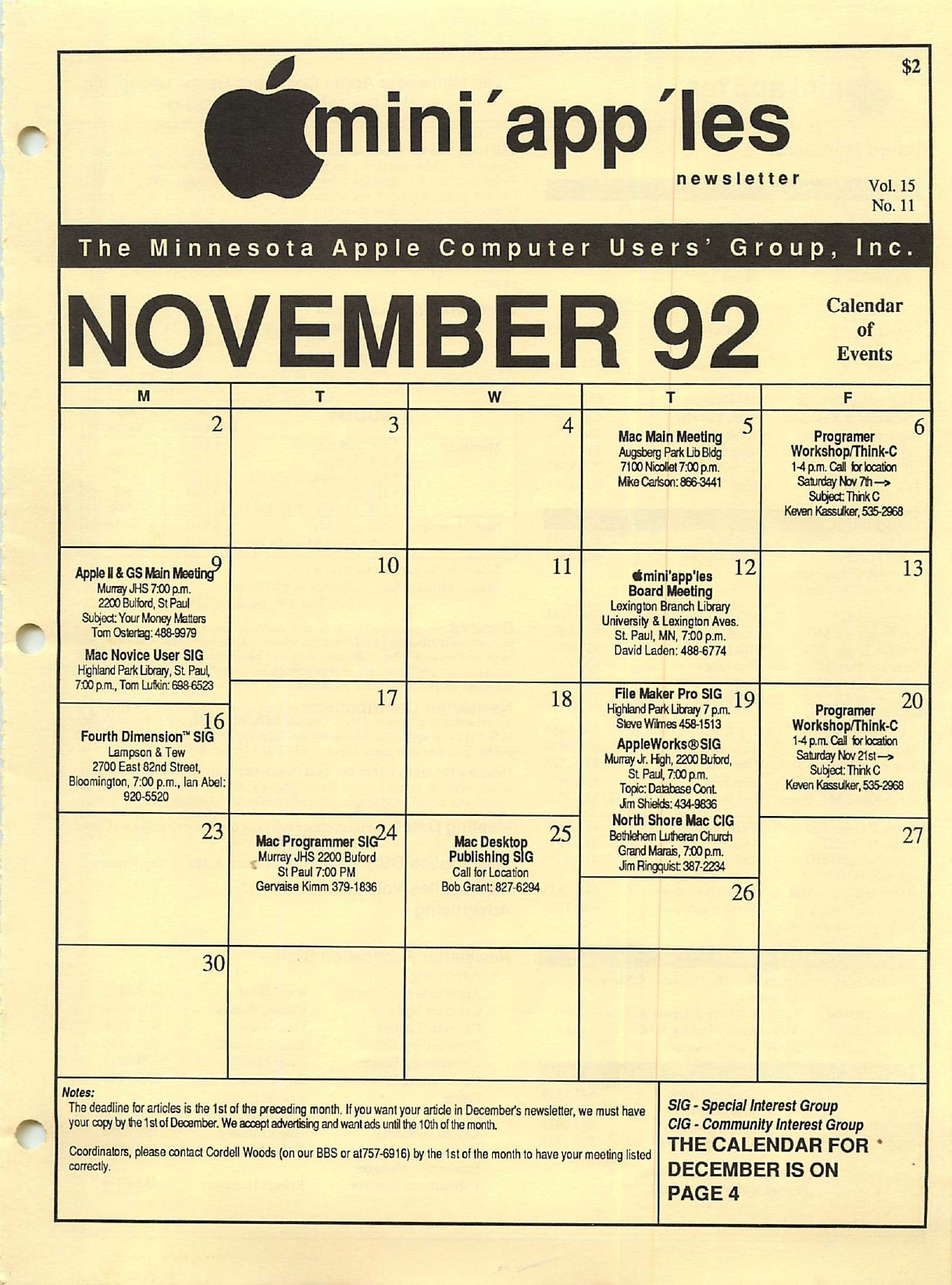 Mini'app'les Newsletter — November 1992