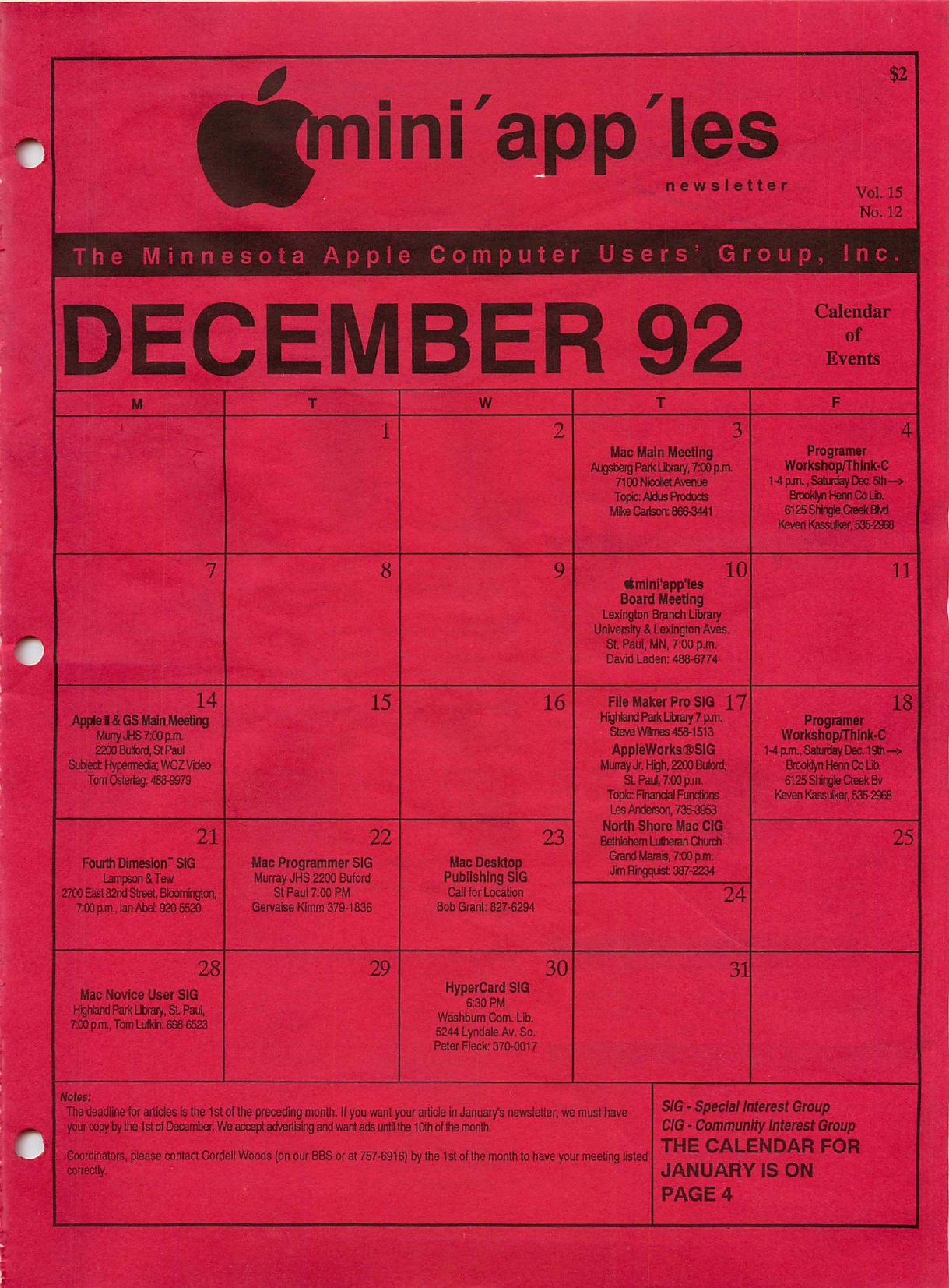 Mini'app'les Newsletter — December 1992