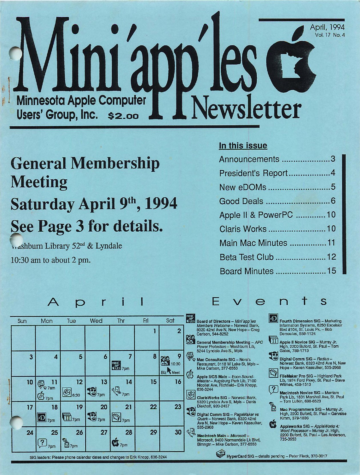 Mini'app'les Newsletter — April 1994