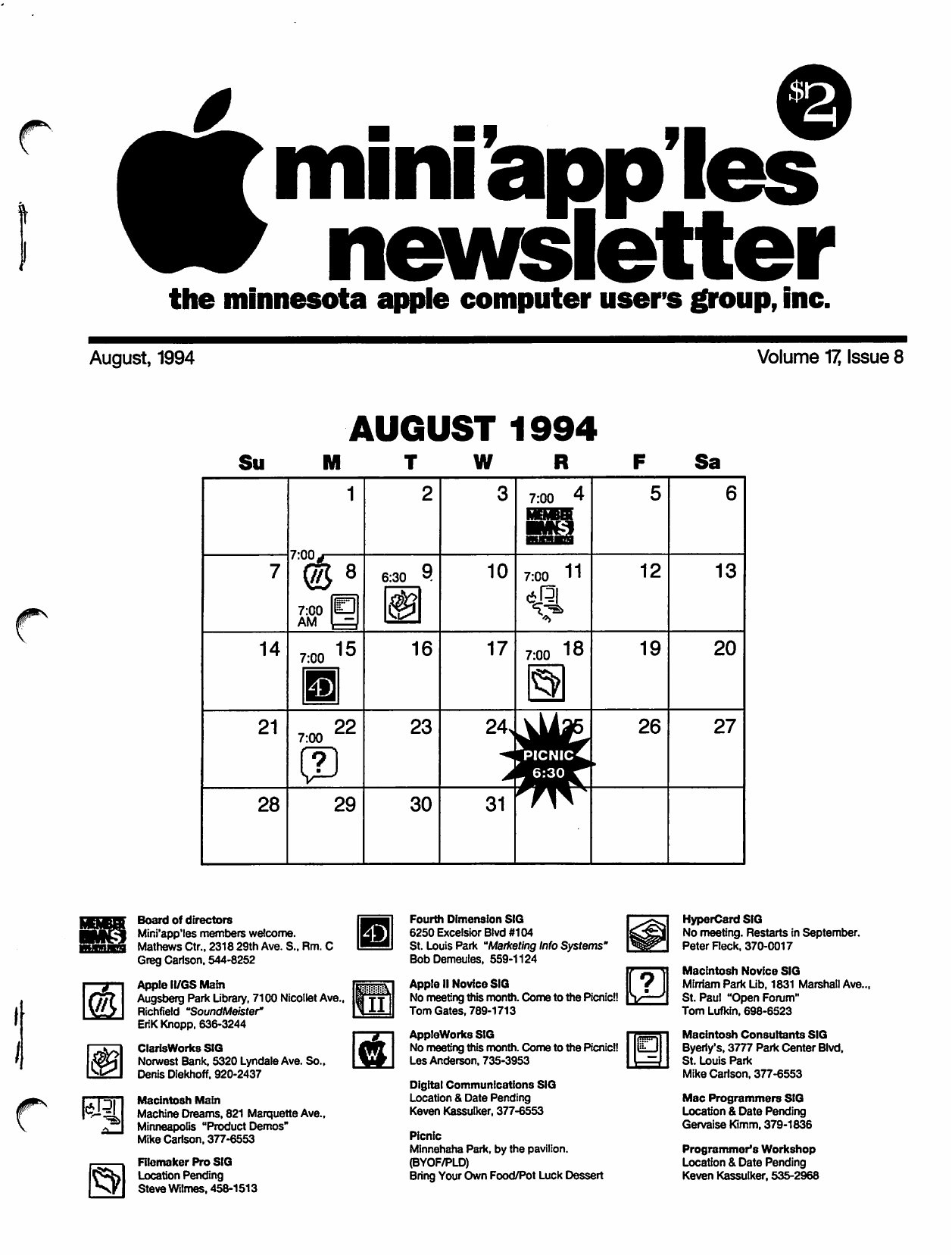 Mini'app'les Newsletter — August 1994