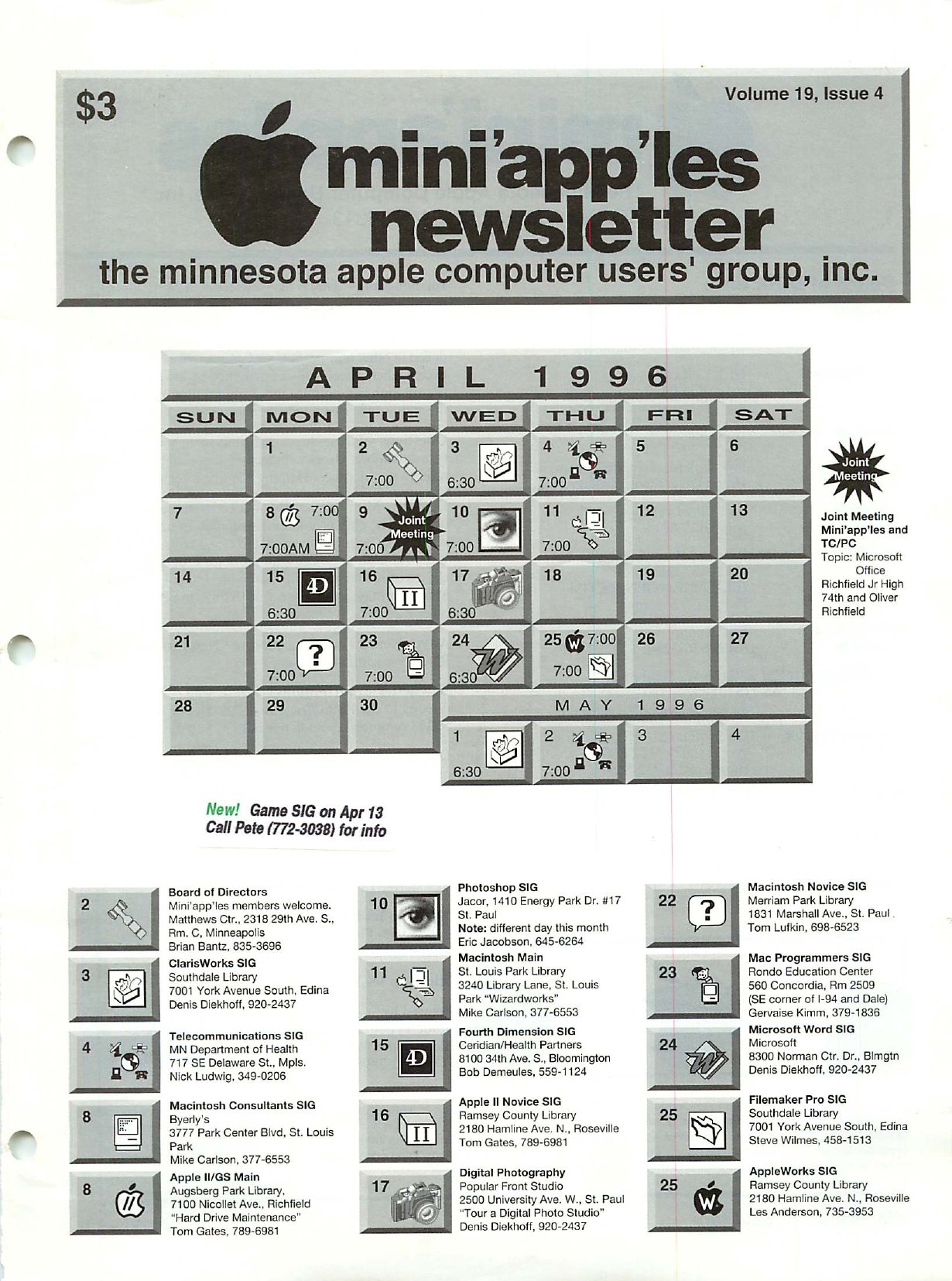Mini'app'les Newsletter — April 1996