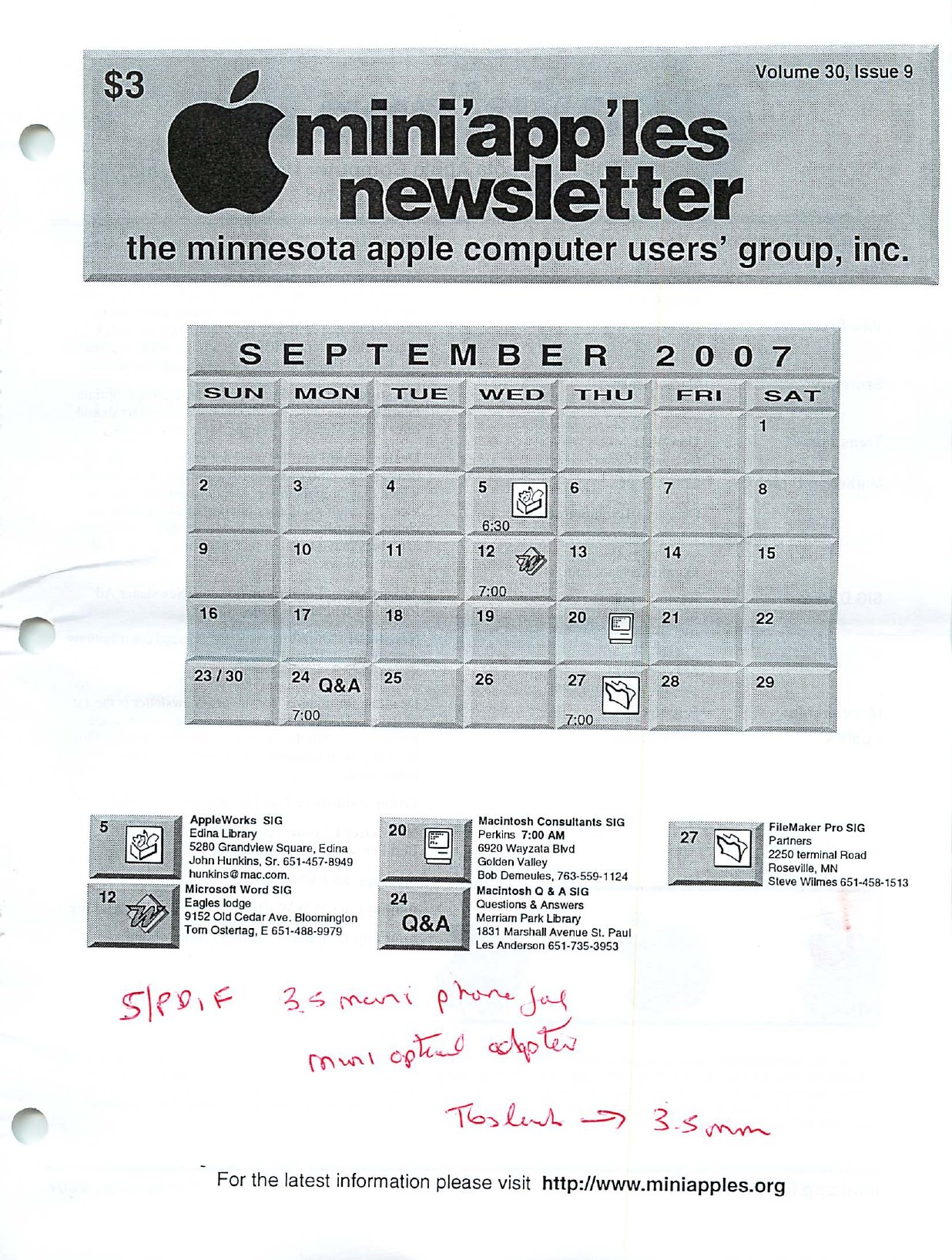 Mini'app'les Newsletter — September 2007