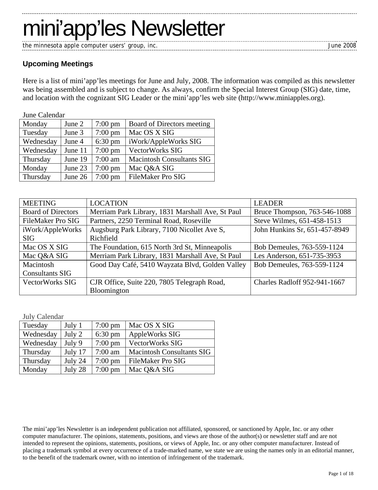 Mini'app'les Newsletter — June 2008