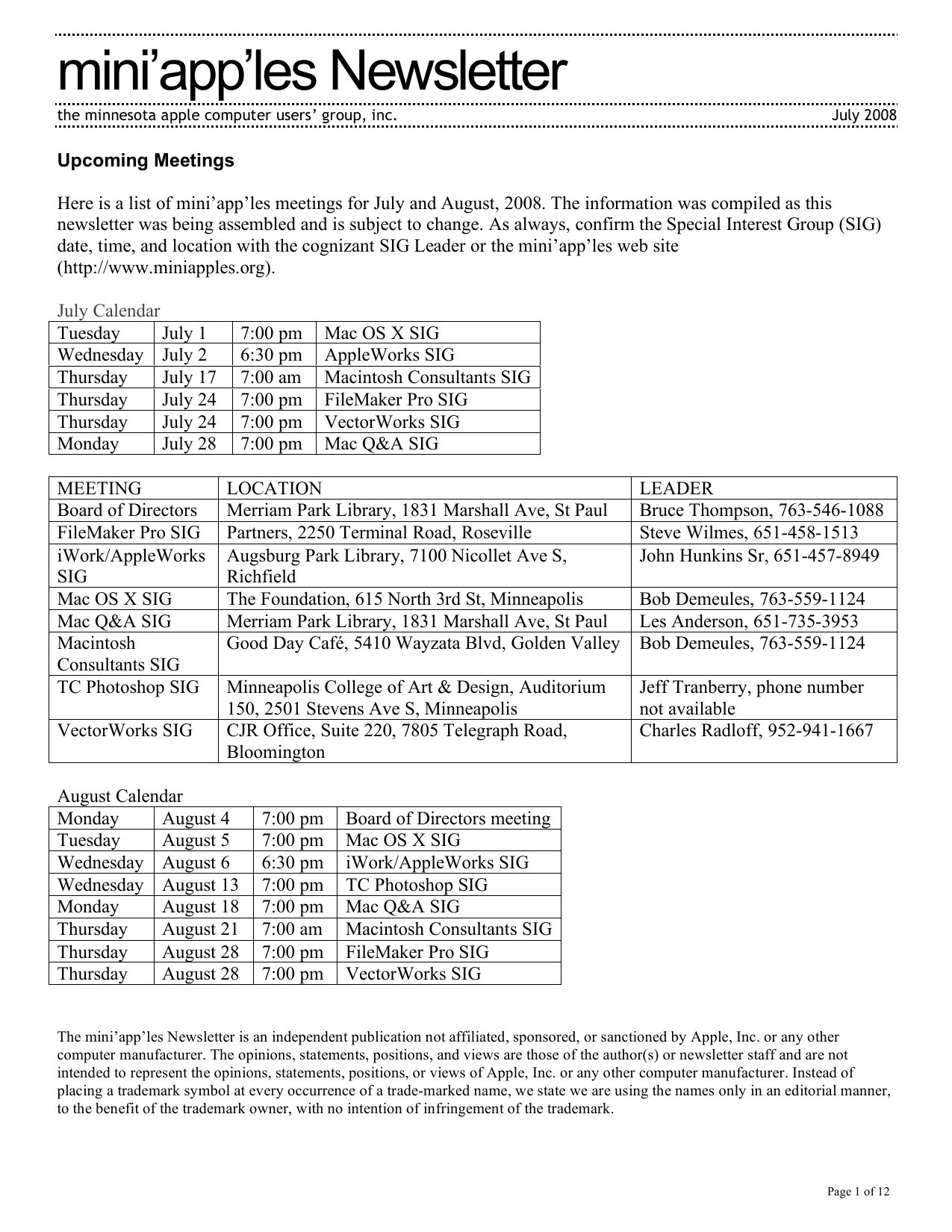 Mini'app'les Newsletter — July 2008