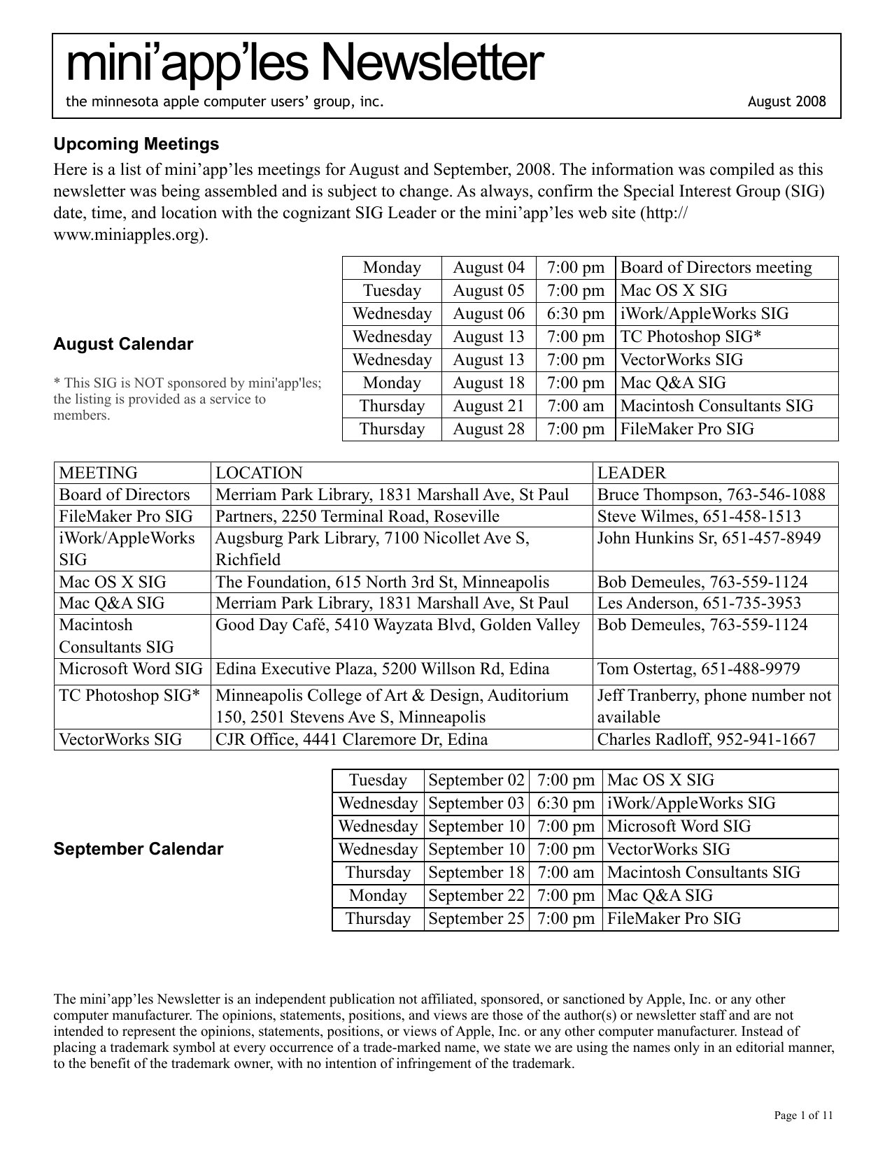 Mini'app'les Newsletter — August 2008