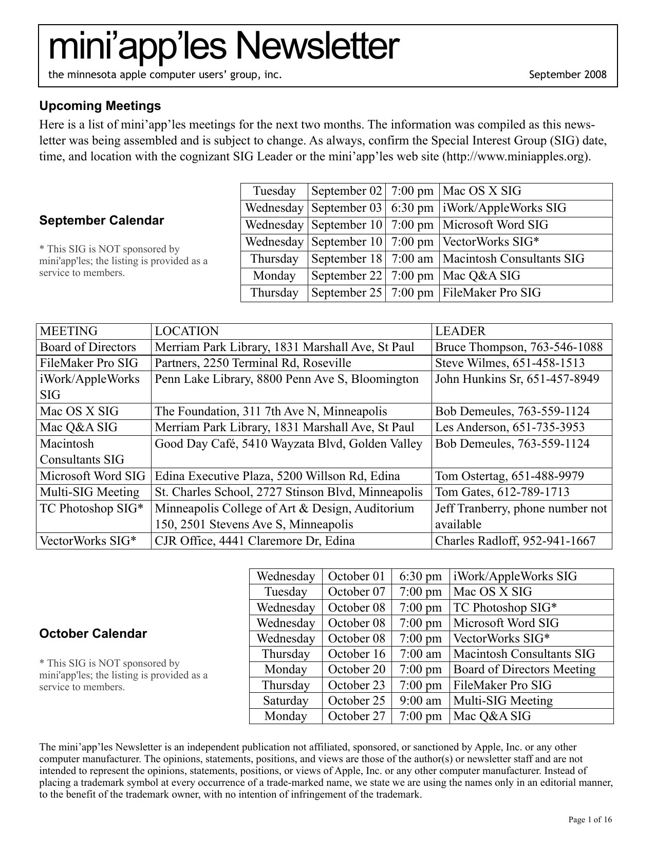 Mini'app'les Newsletter — September 2008