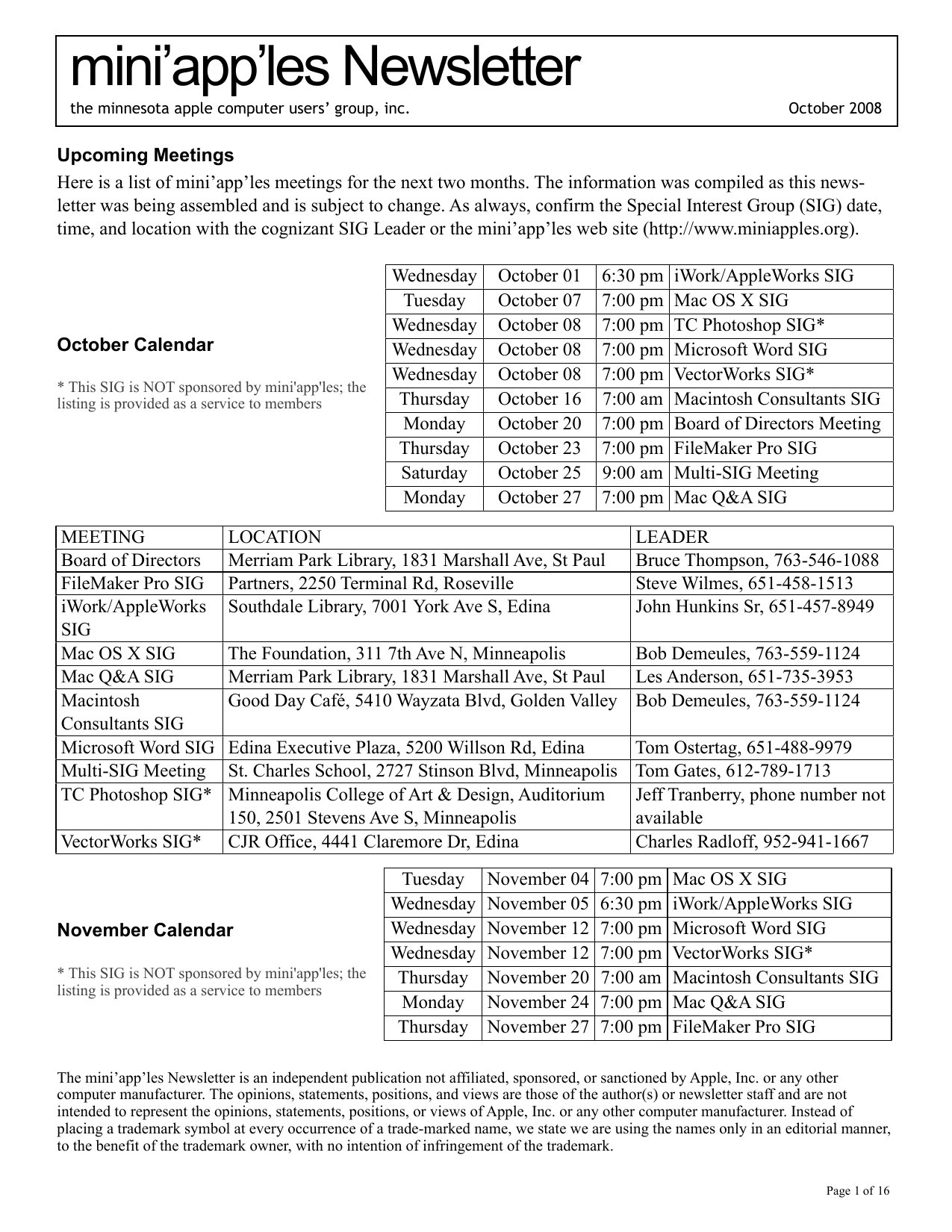 Mini'app'les Newsletter — October 2008