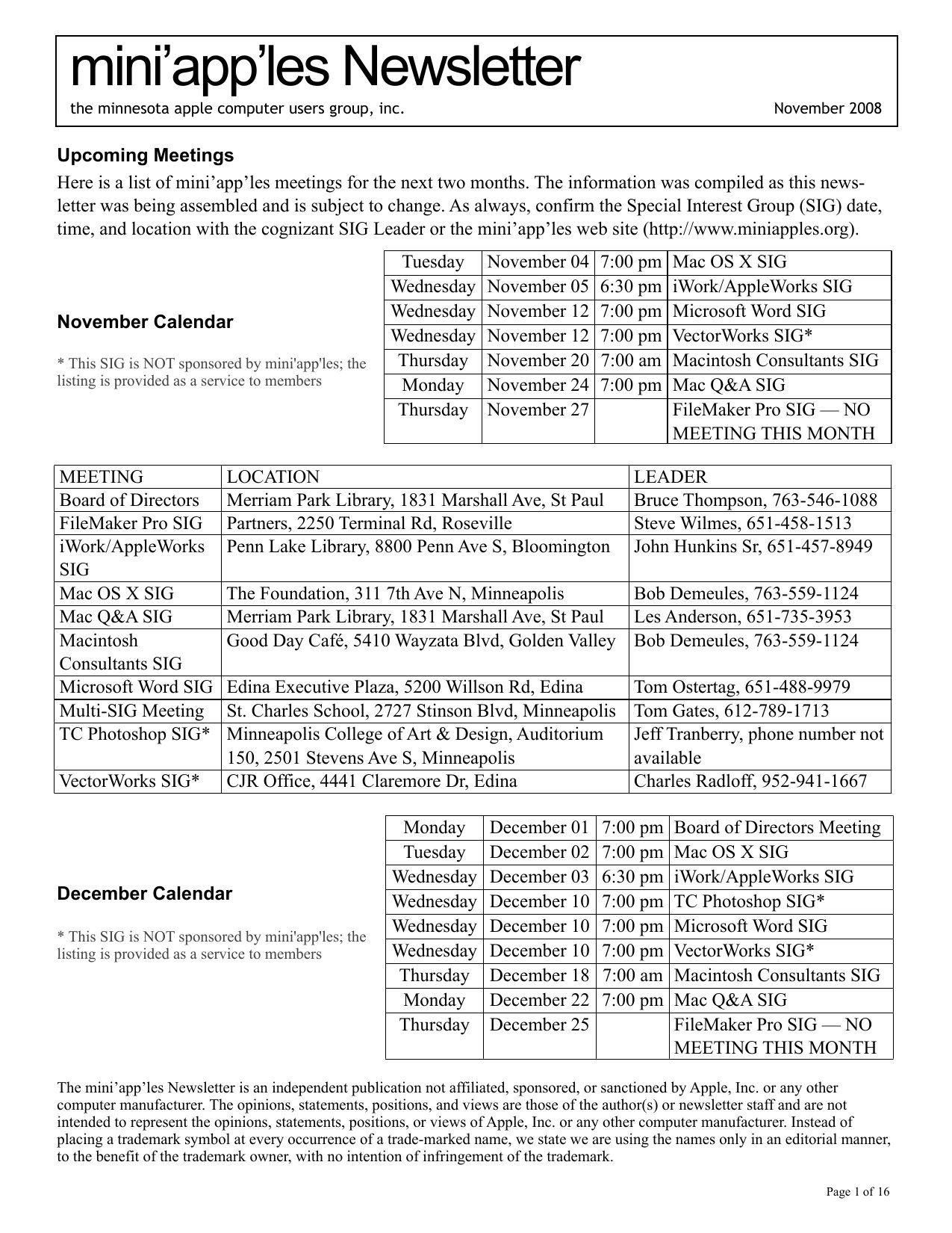 Mini'app'les Newsletter — November 2008