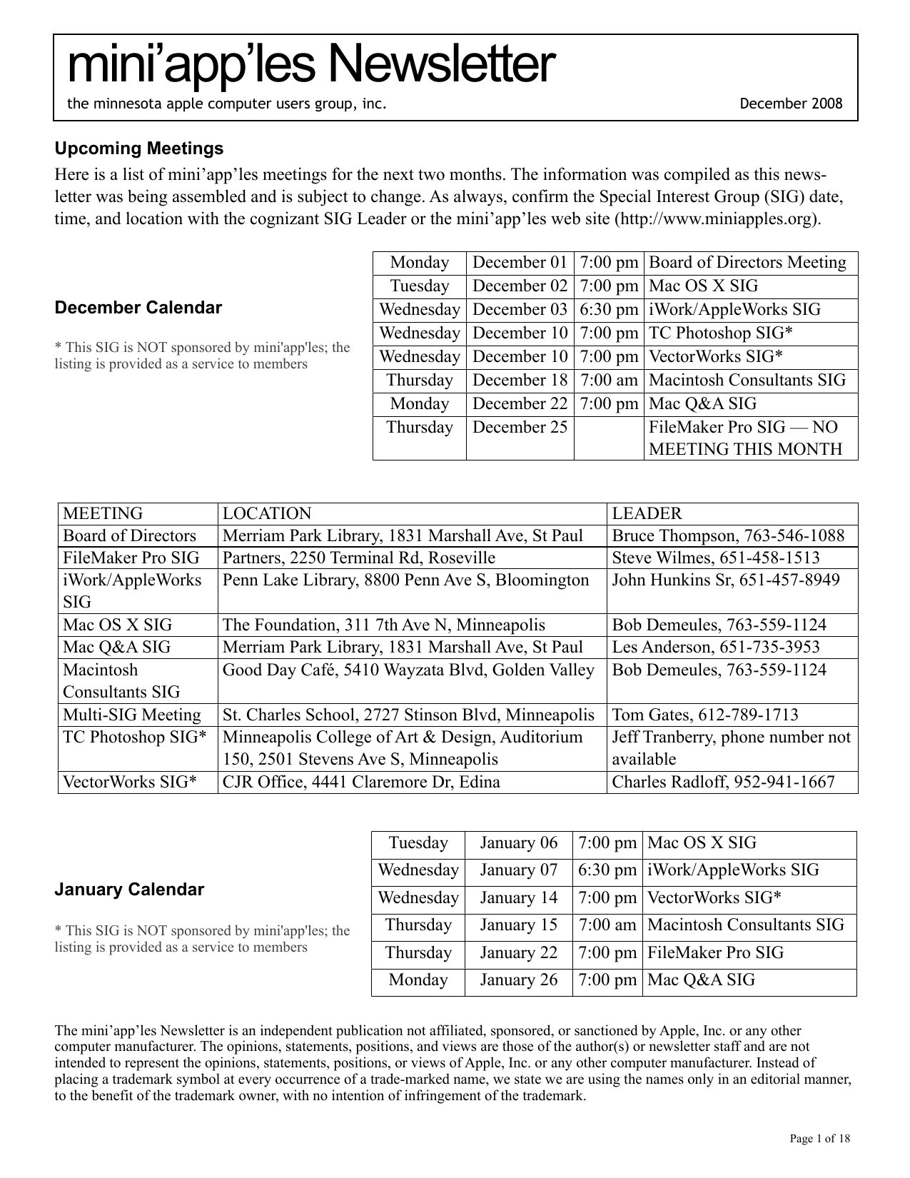 Mini'app'les Newsletter — December 2008