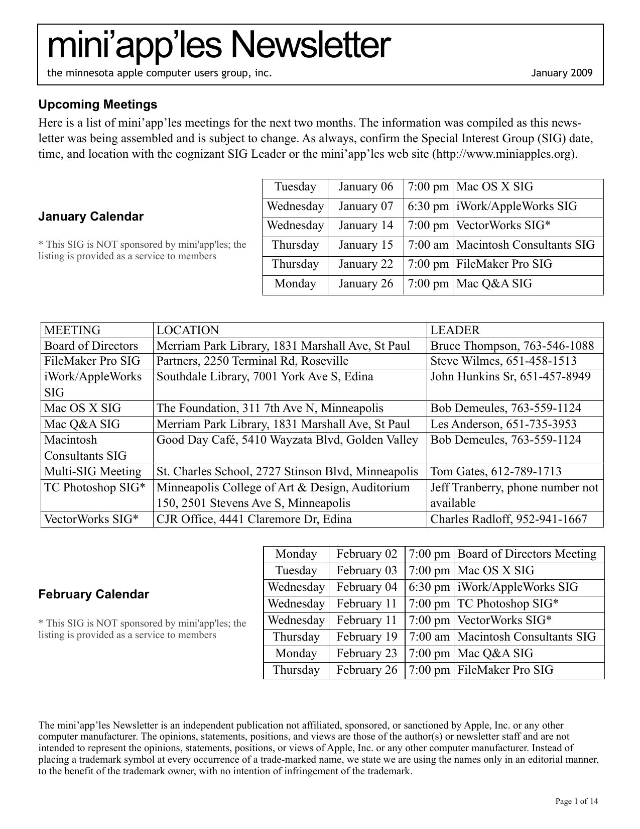 Mini'app'les Newsletter — January 2009