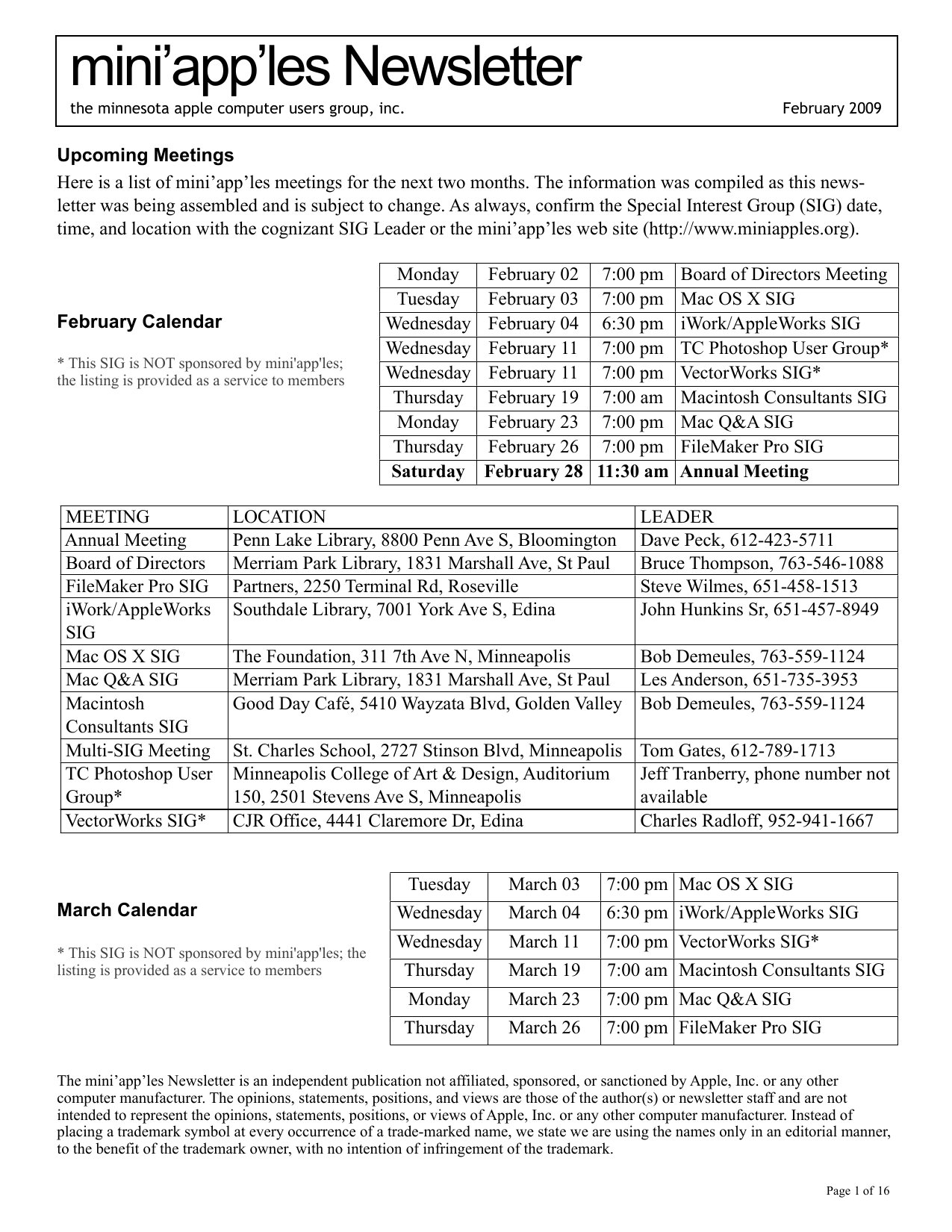 Mini'app'les Newsletter — February 2009