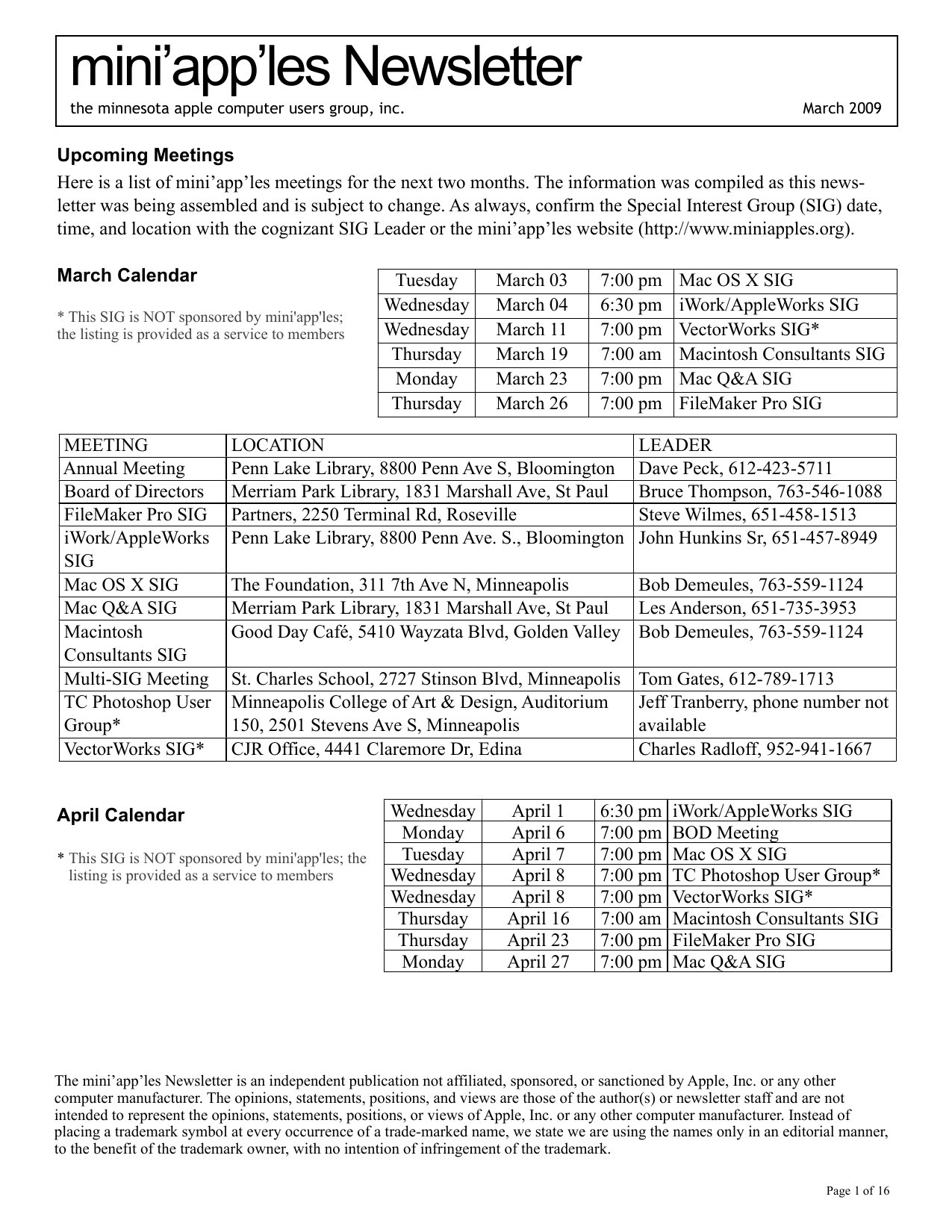 Mini'app'les Newsletter — March 2009