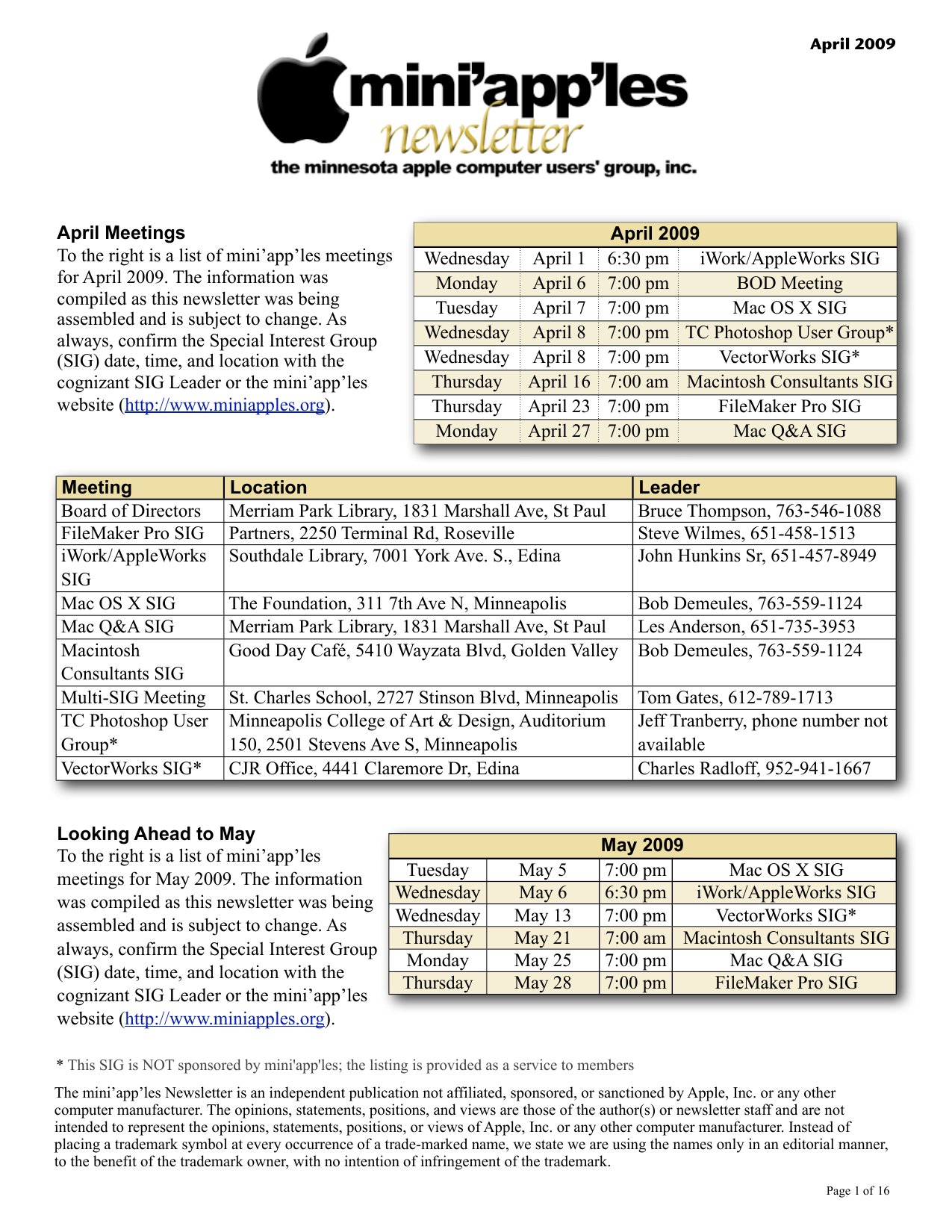 Mini'app'les Newsletter — April 2009