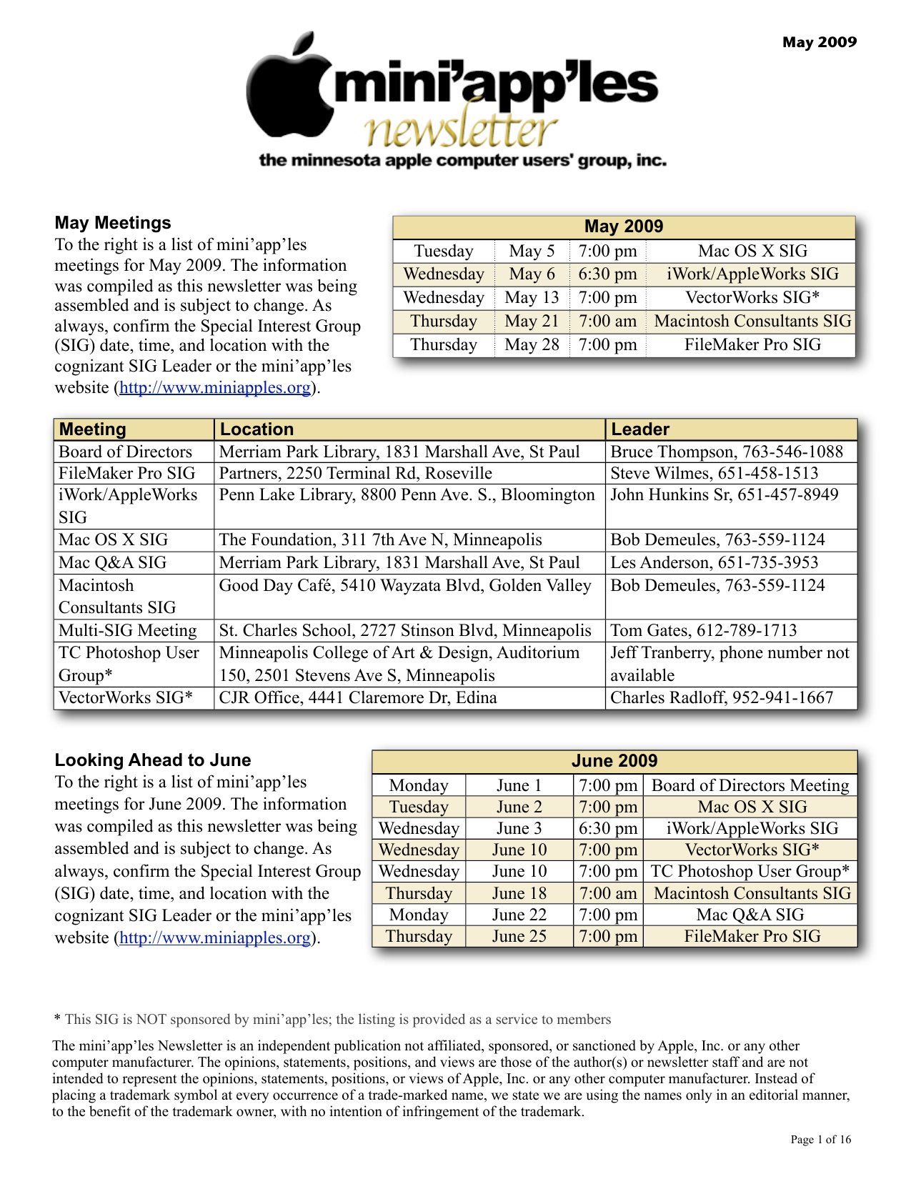 Mini'app'les Newsletter — May 2009