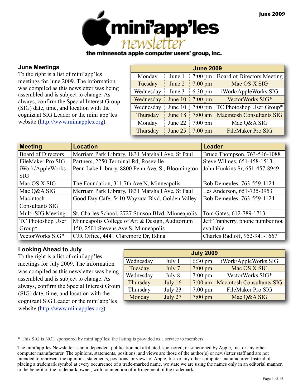 Mini'app'les Newsletter — June 2009